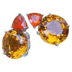 24 Carat huge Earrings Fireopal and round Citrine amazing Colors perfect Cut