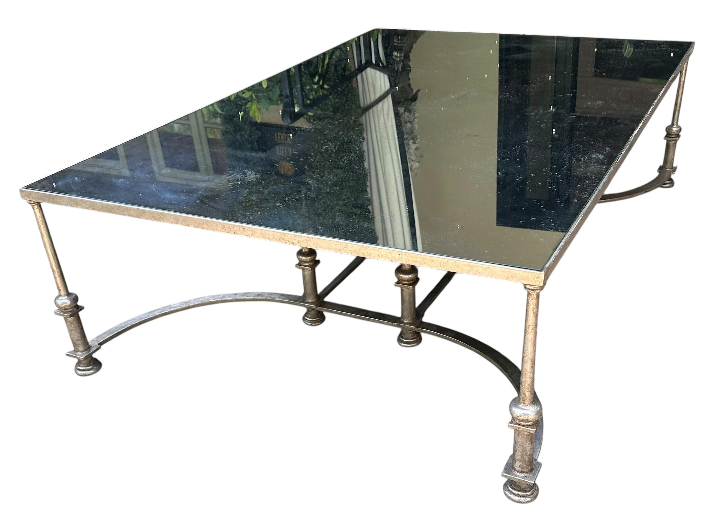 American Huge Ebanista Guerlain White Gold Gilded Wrought Iron Cocktail Table For Sale
