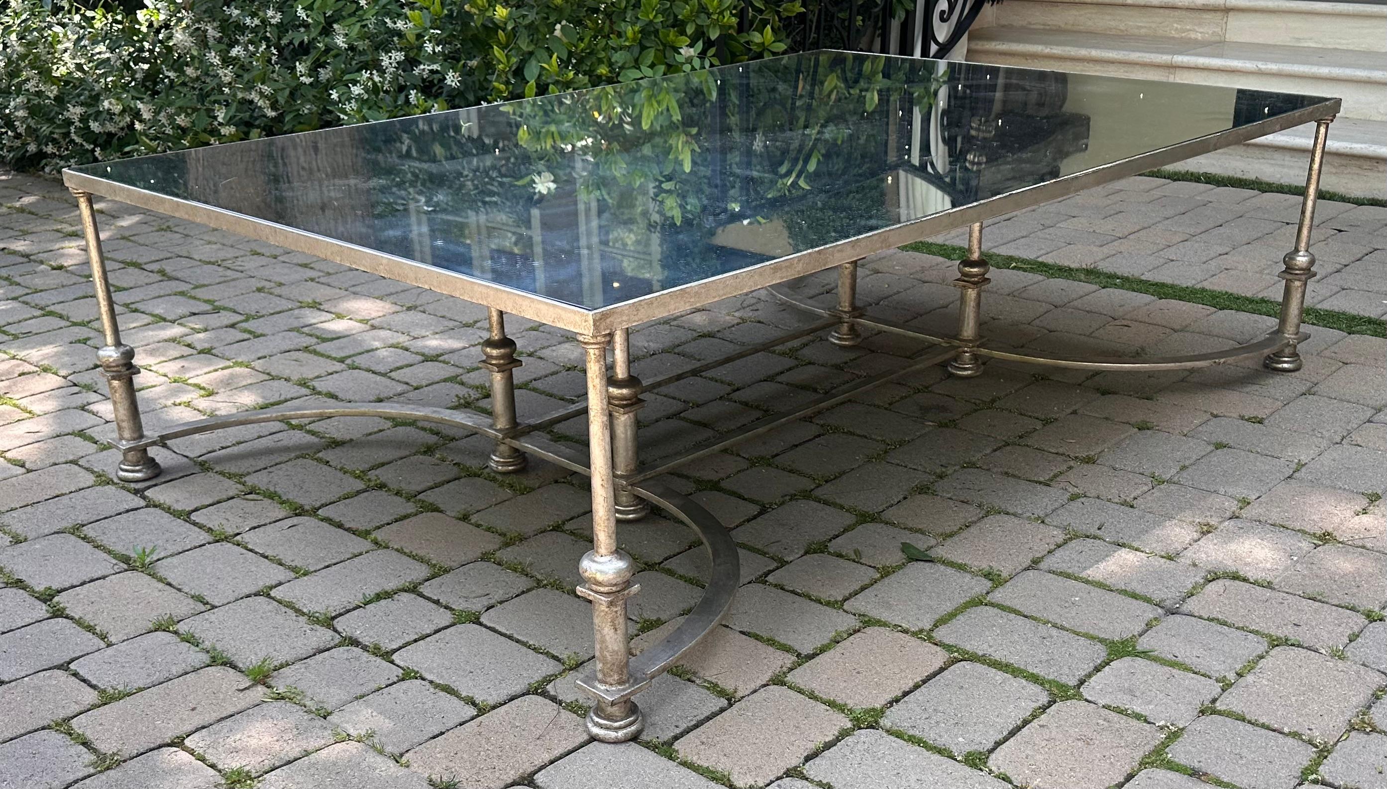Huge Ebanista Guerlain White Gold Gilded Wrought Iron Cocktail Table For Sale 3