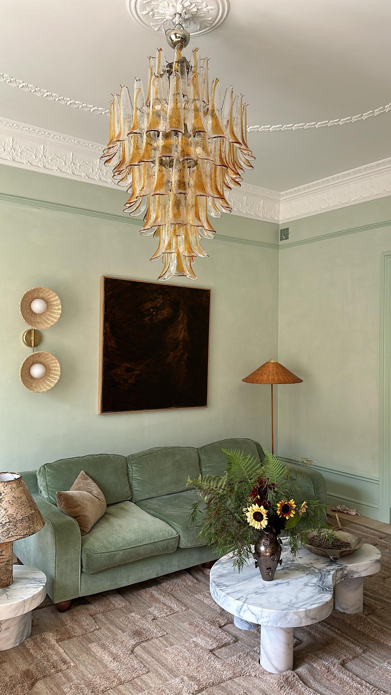 Glass Huge Eclectic Amber Colored Murano Chandelier. Size XXL For Sale