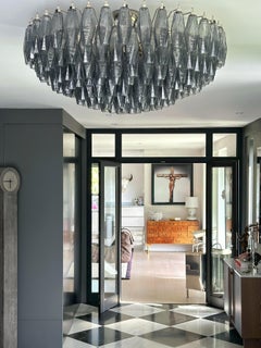 Huge Eclectic Smoked Grey Murano Chandelier with Poliedri prisms.