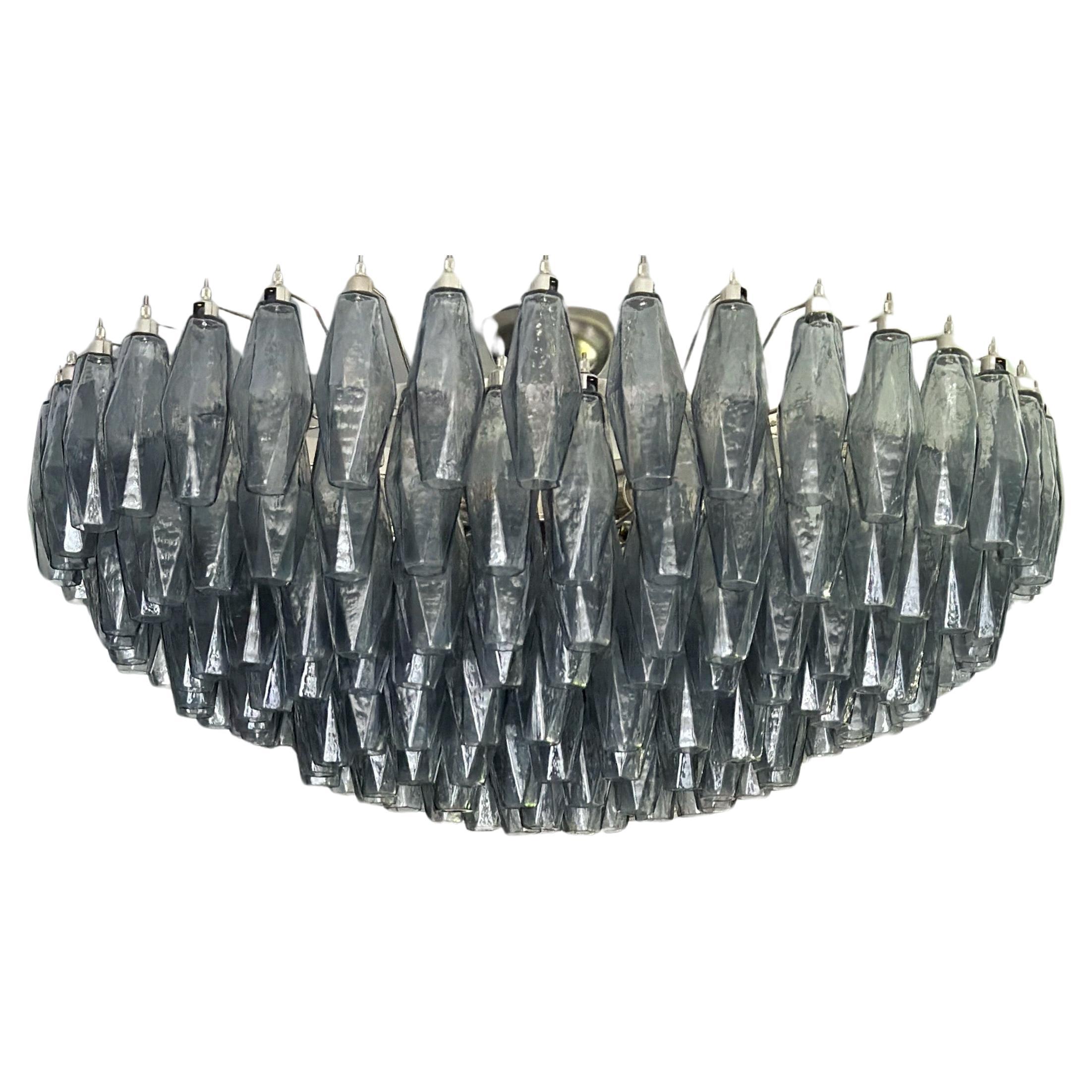Huge Eclectic Smoked Grey Murano Chandelier with Poliedri prisms. For Sale