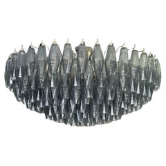 Vintage Huge Eclectic Smoked Grey Murano Chandelier with Poliedri prisms.