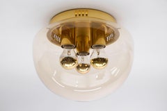 Huge Elegant 3-Light Amber Glass Flush Mount, Germany 1960s