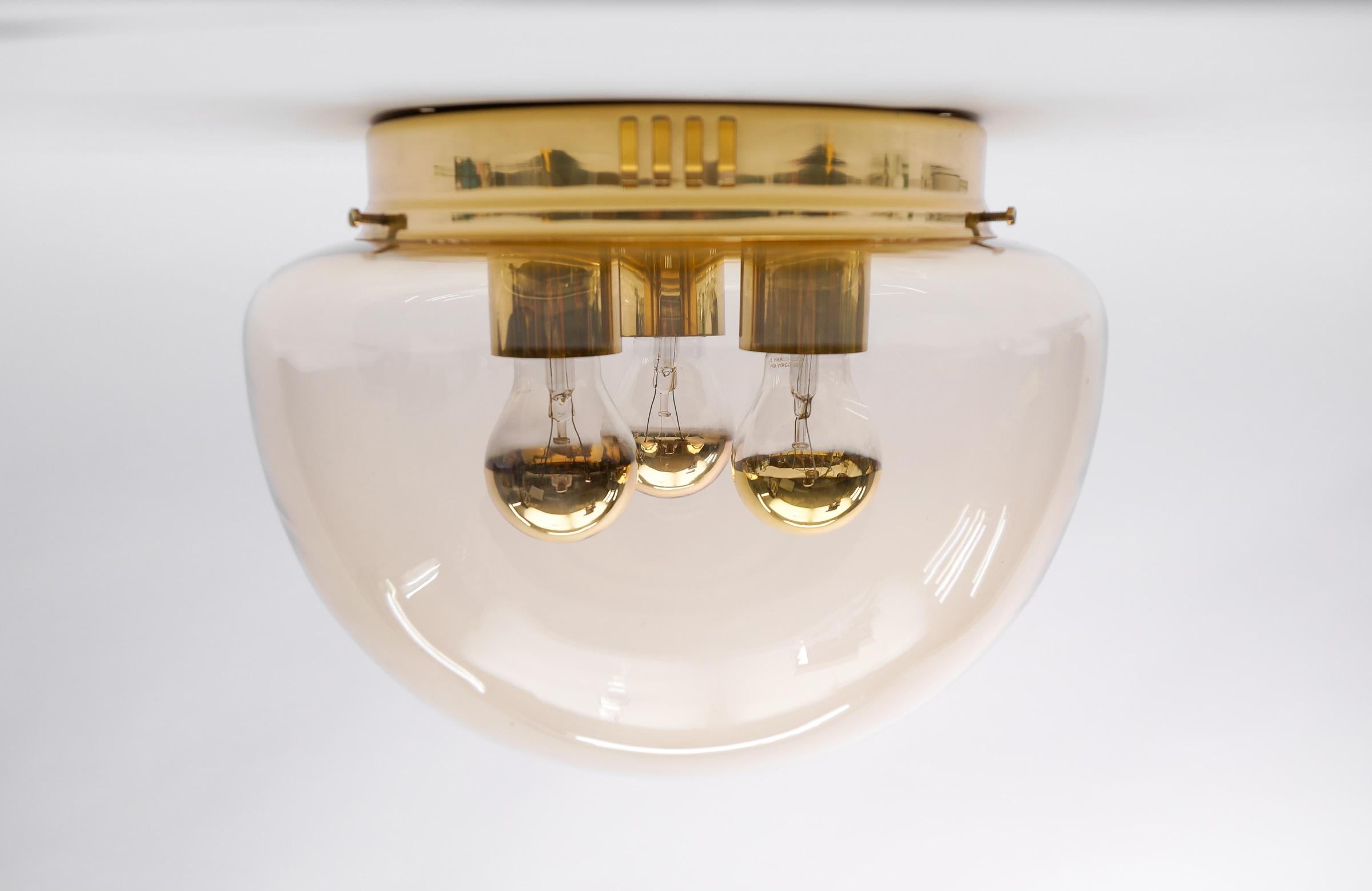 Mid-Century Modern Huge Elegant 3-Light Amber Glass Flush Mount, Germany 1960s For Sale