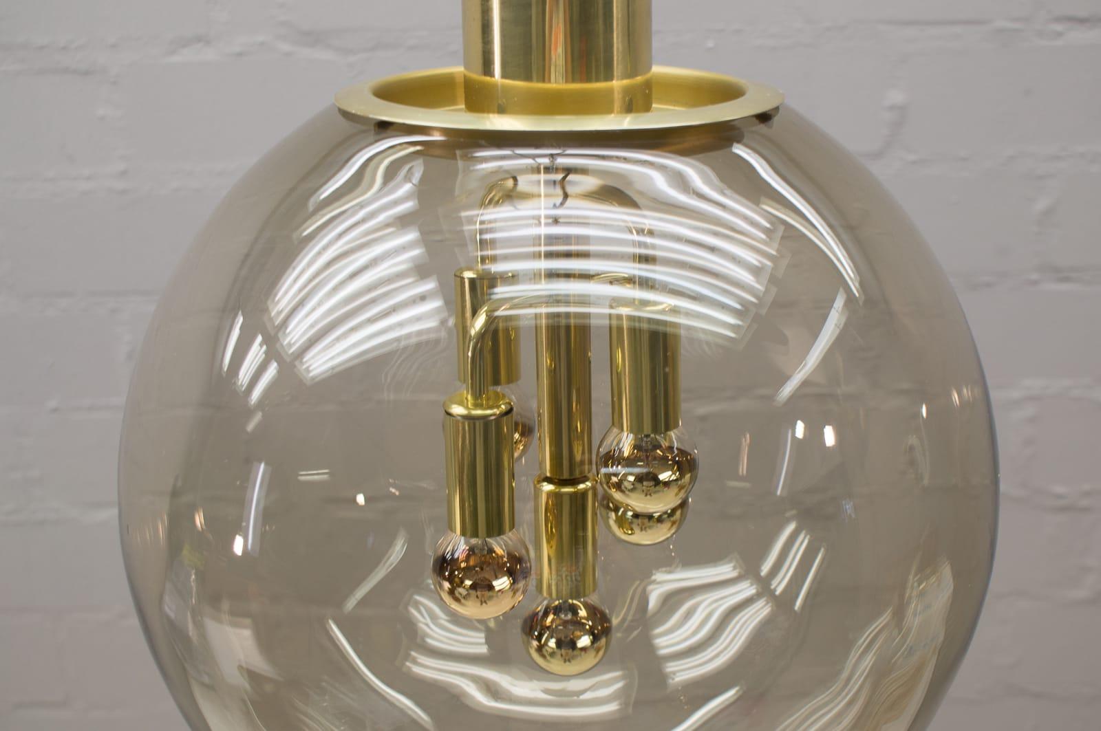 Mid-20th Century Huge Elegant Brass and Smoked Glass Globe Ceiling Lamp, 1960s