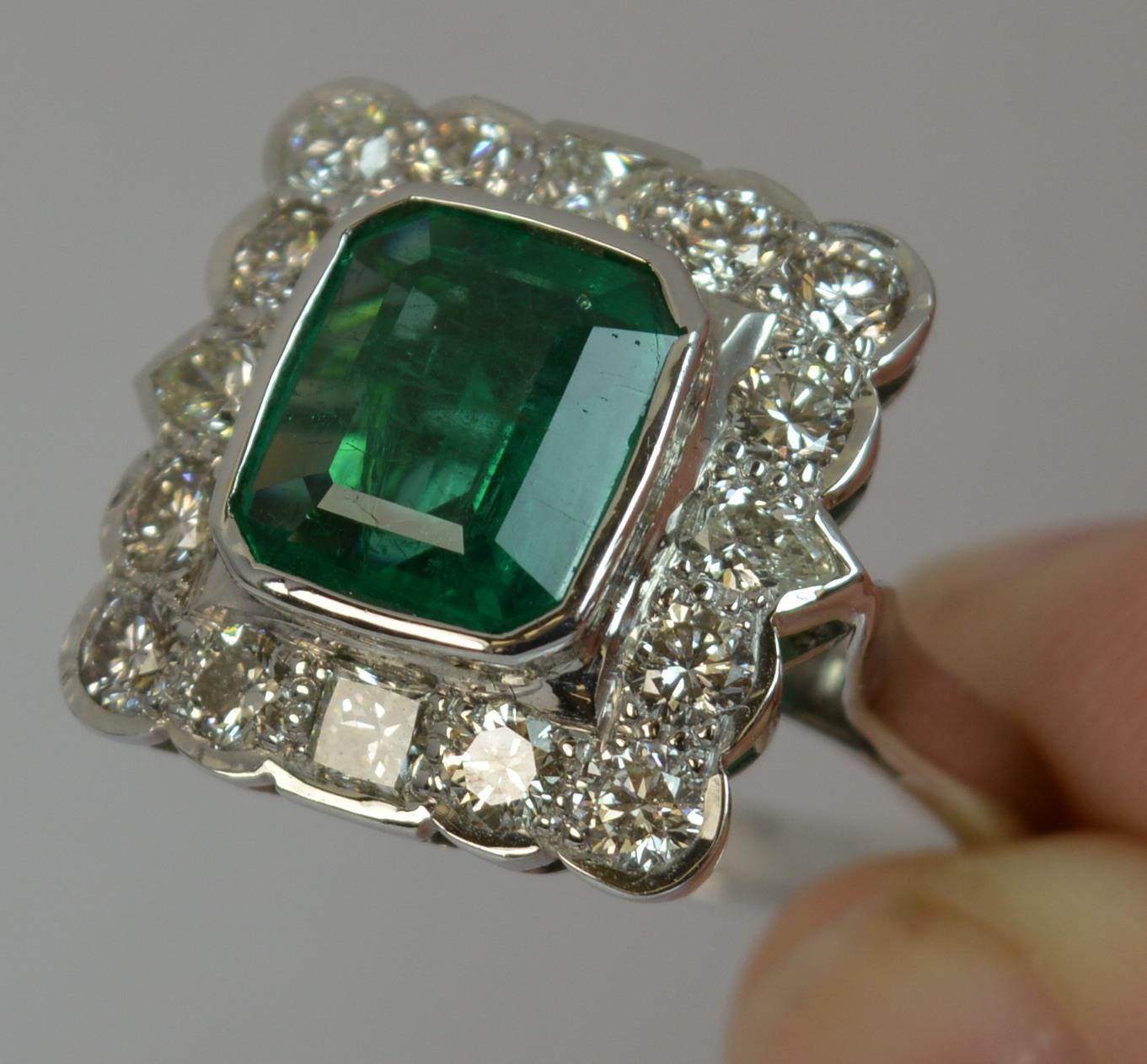 Huge Emerald and Diamond 14 Carat White Gold Cluster Cocktail Ring 4