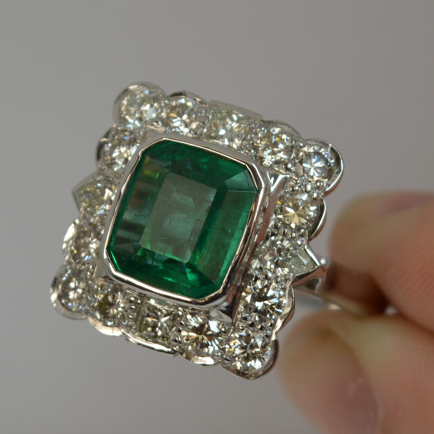 Huge Emerald and Diamond 14 Carat White Gold Cluster Cocktail Ring 6