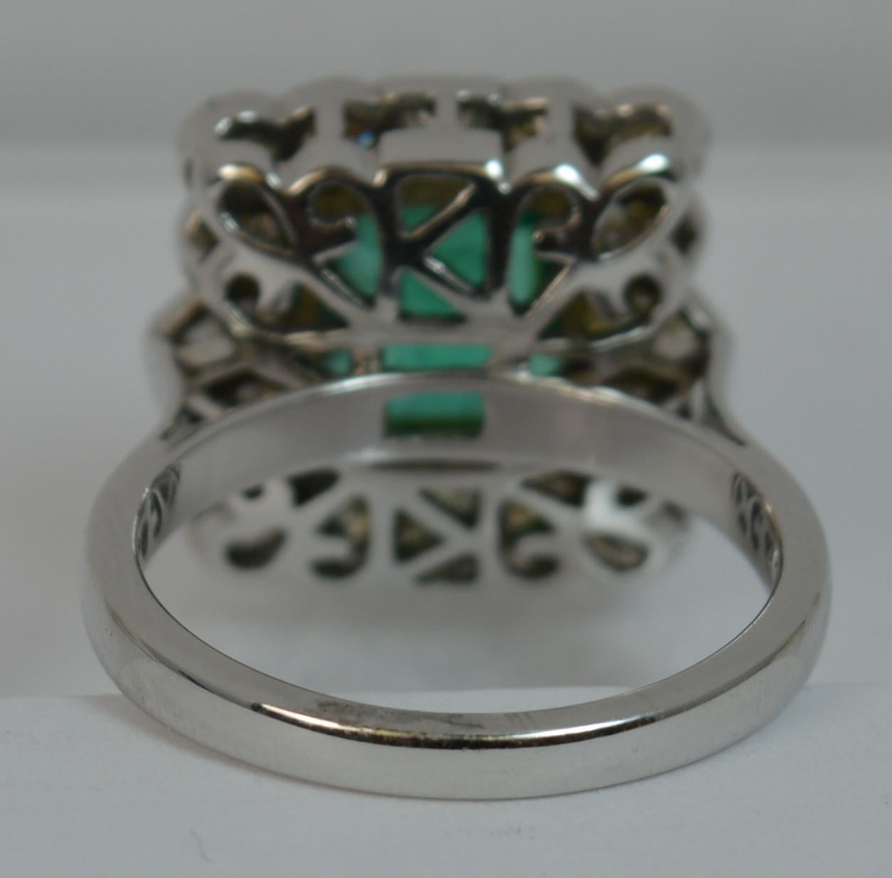 Huge Emerald and Diamond 14 Carat White Gold Cluster Cocktail Ring 7