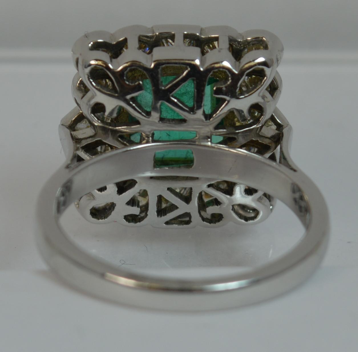 Huge Emerald and Diamond 14 Carat White Gold Cluster Cocktail Ring 8