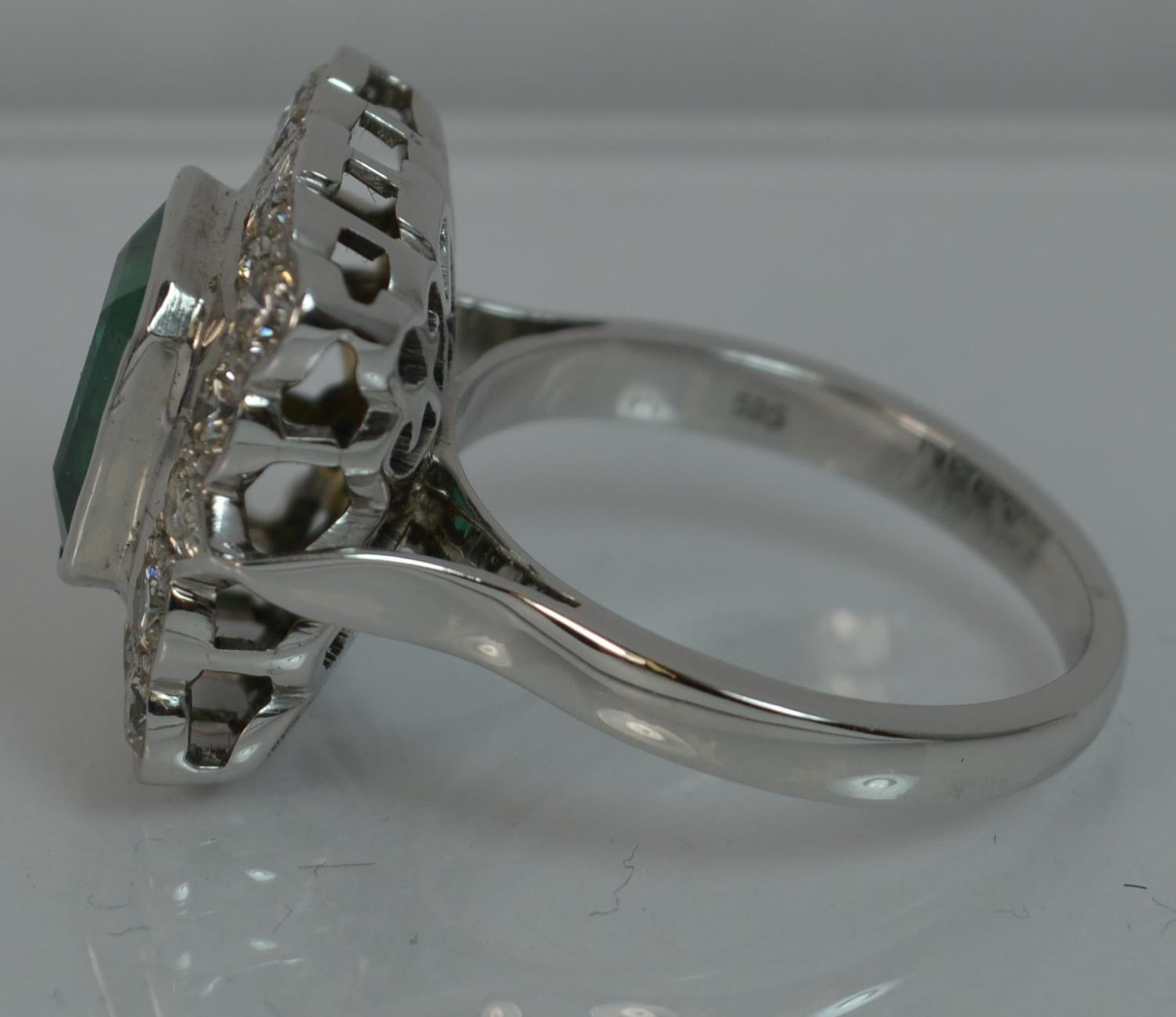 Huge Emerald and Diamond 14 Carat White Gold Cluster Cocktail Ring 9