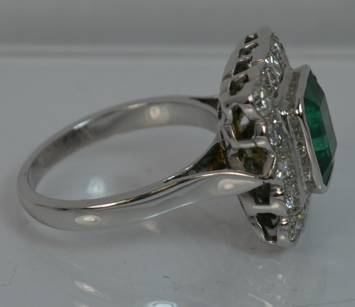 Huge Emerald and Diamond 14 Carat White Gold Cluster Cocktail Ring 10