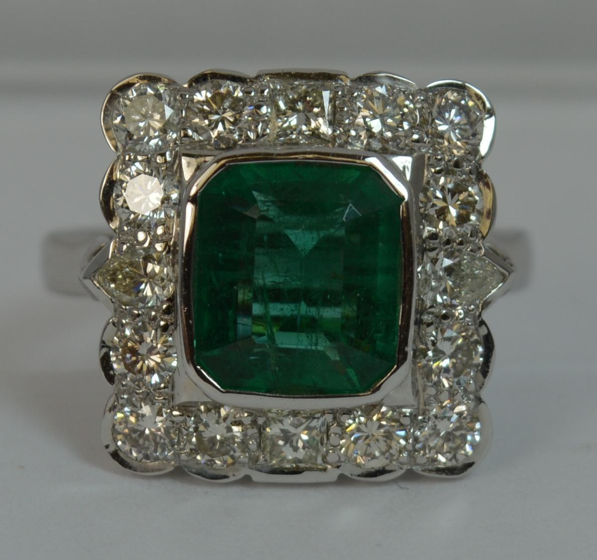 Huge Emerald and Diamond 14 Carat White Gold Cluster Cocktail Ring 11