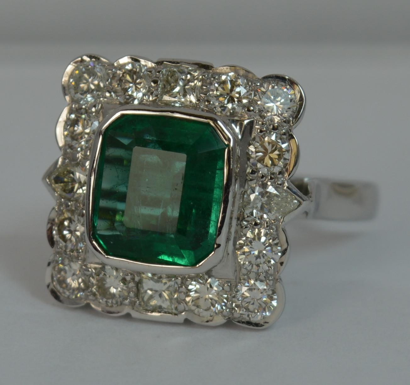 Huge Emerald and Diamond 14 Carat White Gold Cluster Cocktail Ring 12