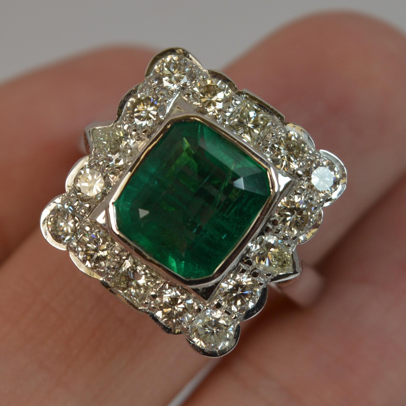 Women's Huge Emerald and Diamond 14 Carat White Gold Cluster Cocktail Ring