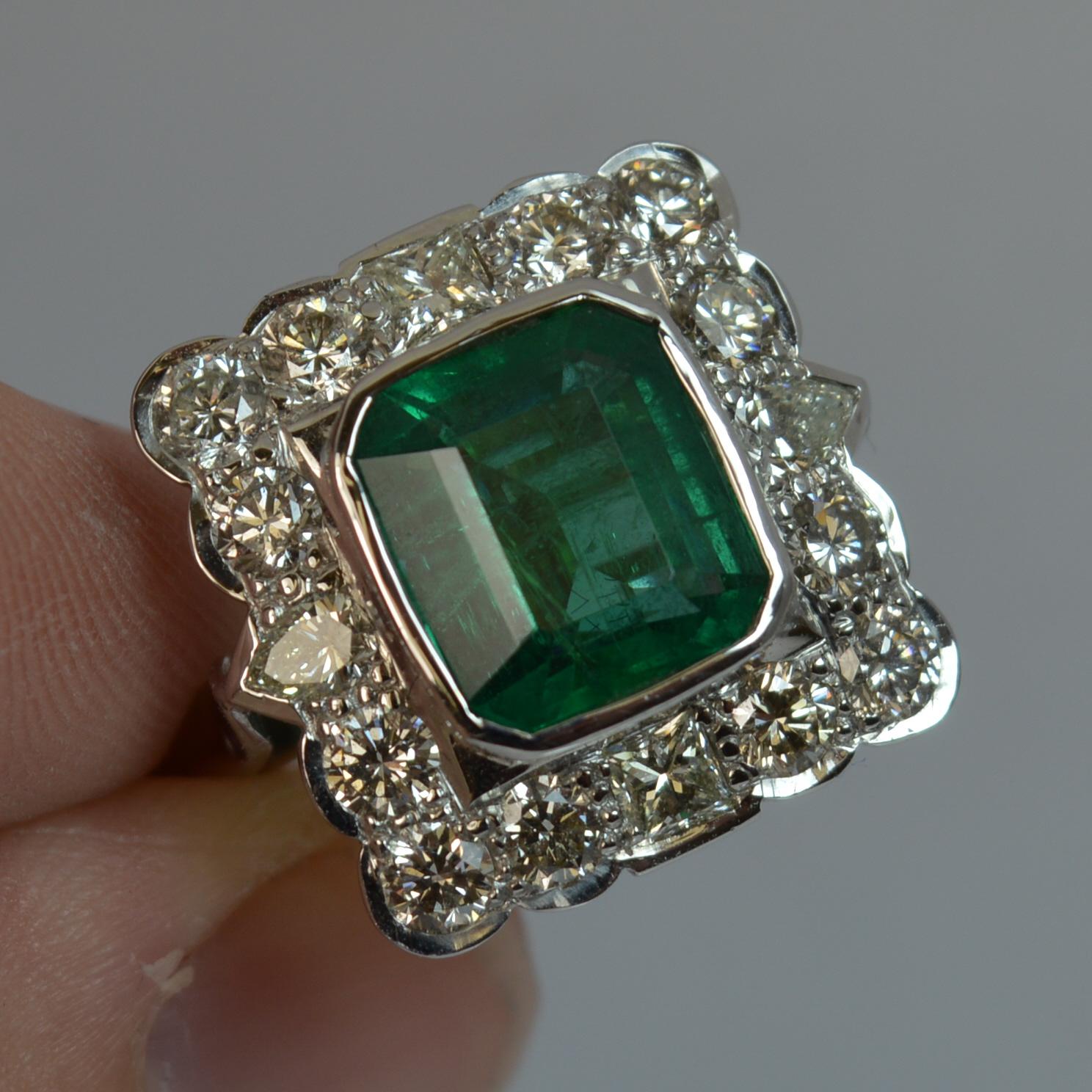 Huge Emerald and Diamond 14 Carat White Gold Cluster Cocktail Ring 2
