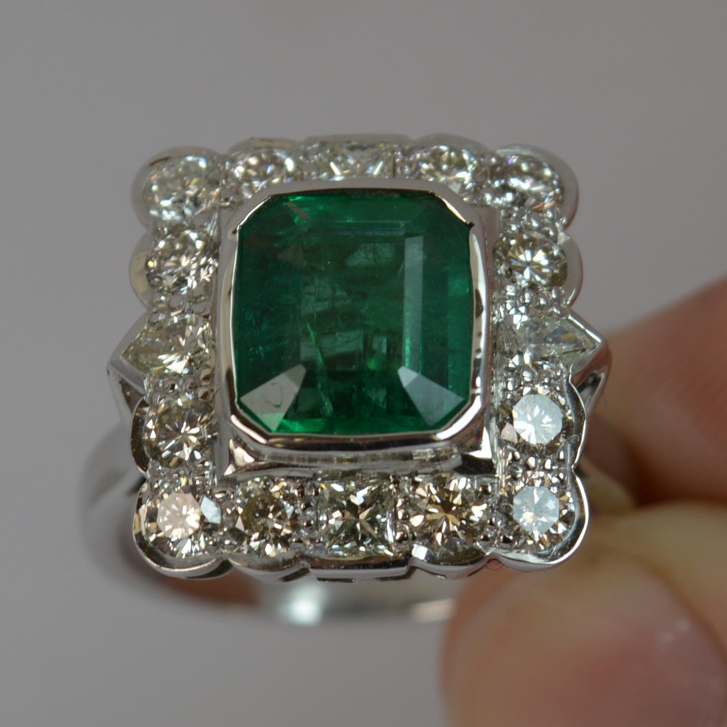 Huge Emerald and Diamond 14 Carat White Gold Cluster Cocktail Ring 3