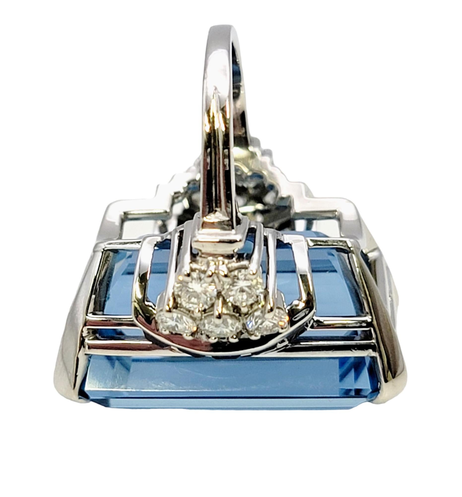 Huge Emerald Cut Aquamarine Ring with Sapphire and Diamond Accents in Platinum For Sale 2