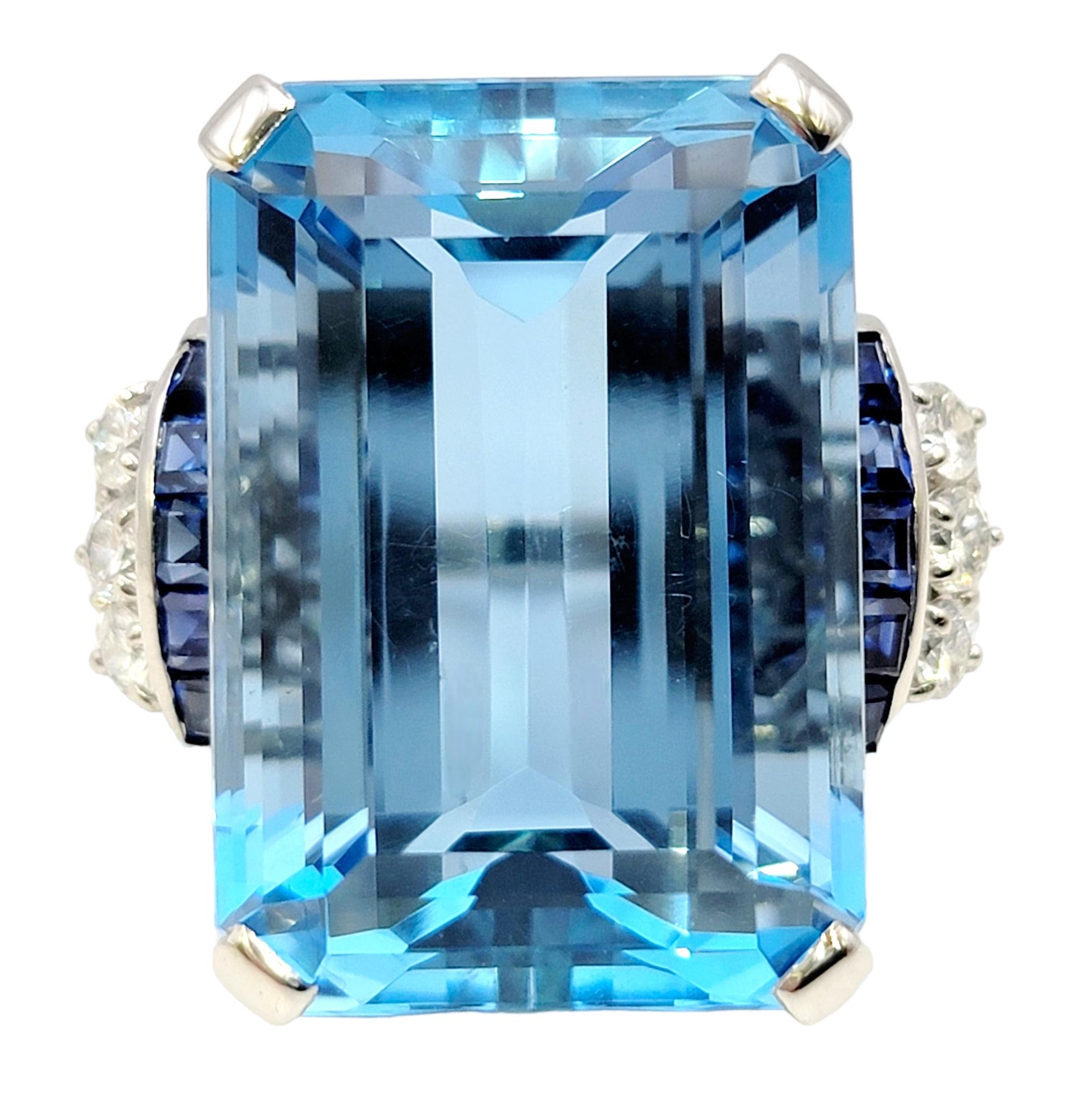 Ring size: 4.5

This ring is an absolute showstopper! The massive aquamarine, sapphire and diamond cocktail ring will fill your finger from end to end with sensational sparkle. It is an absolutely stunning, eye-catching piece that makes a bold