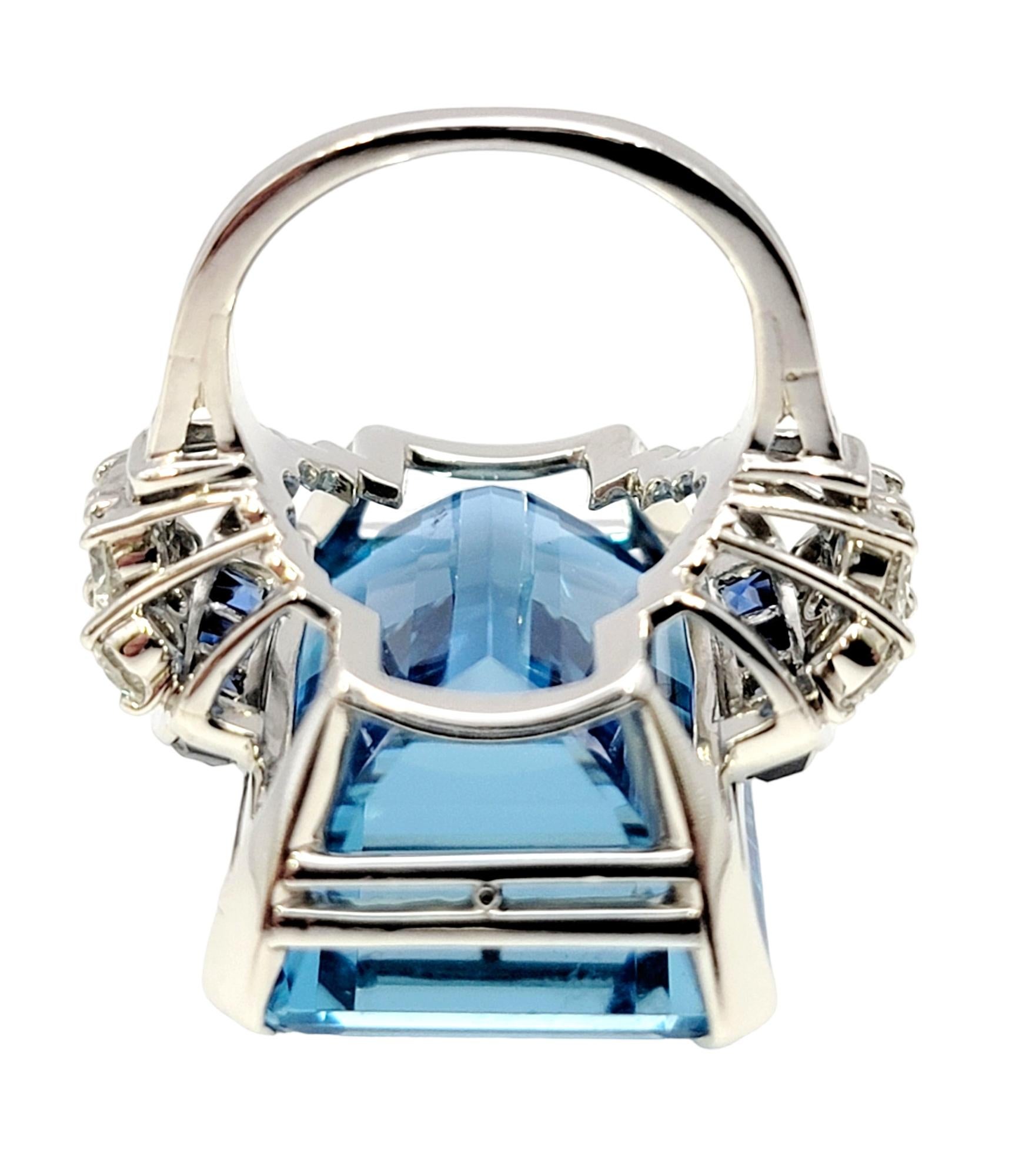 Women's Huge Emerald Cut Aquamarine Ring with Sapphire and Diamond Accents in Platinum For Sale