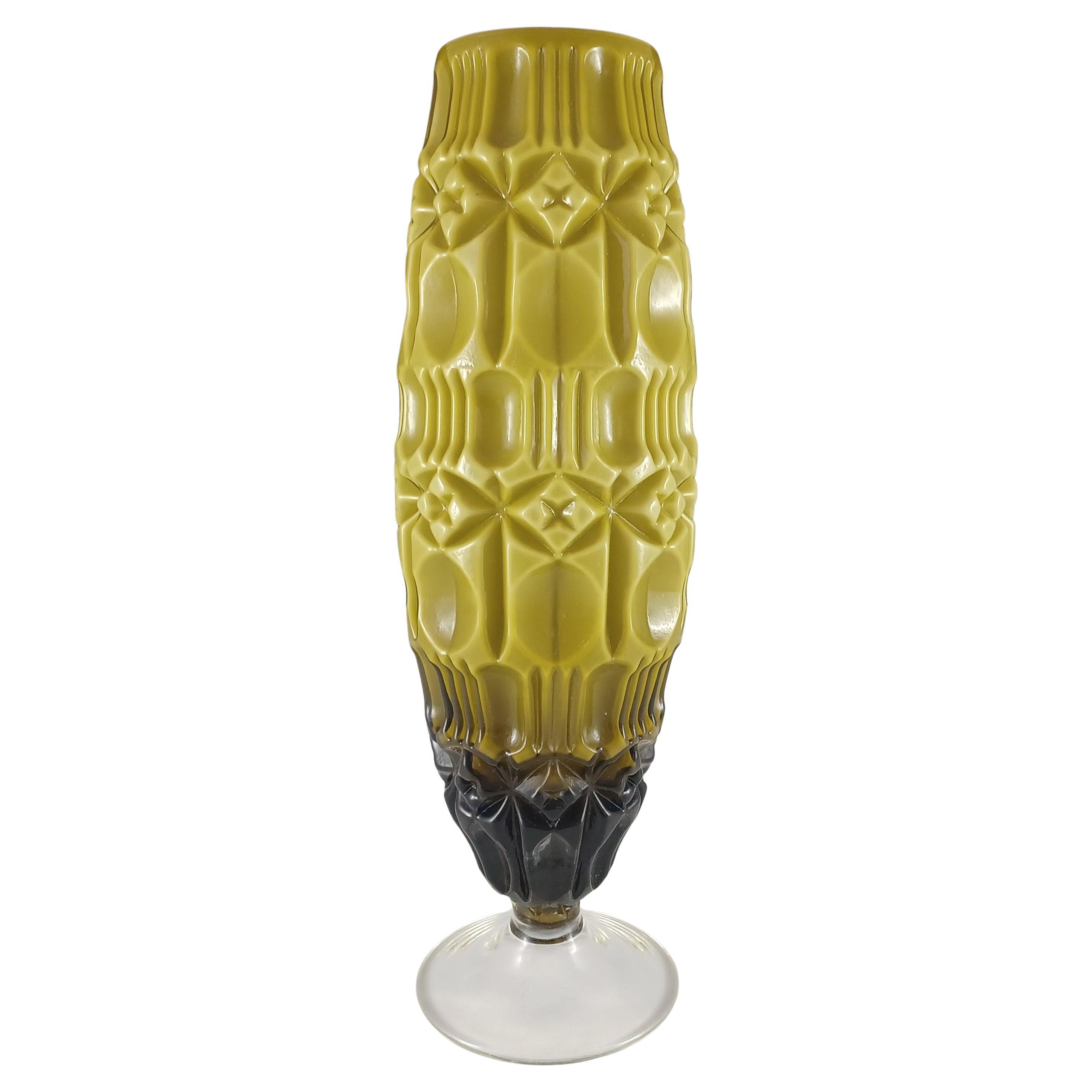 HUGE vase Stelvia Empoli vert rétro en verre vintage 'Tiki'