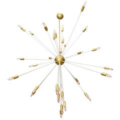 Large Brass Sputnik Chandelier, Mid-Century Modern, Stilnovo Style Large Brass Sputnik Chandelier, Mid-Century Modern, Stilnovo Style