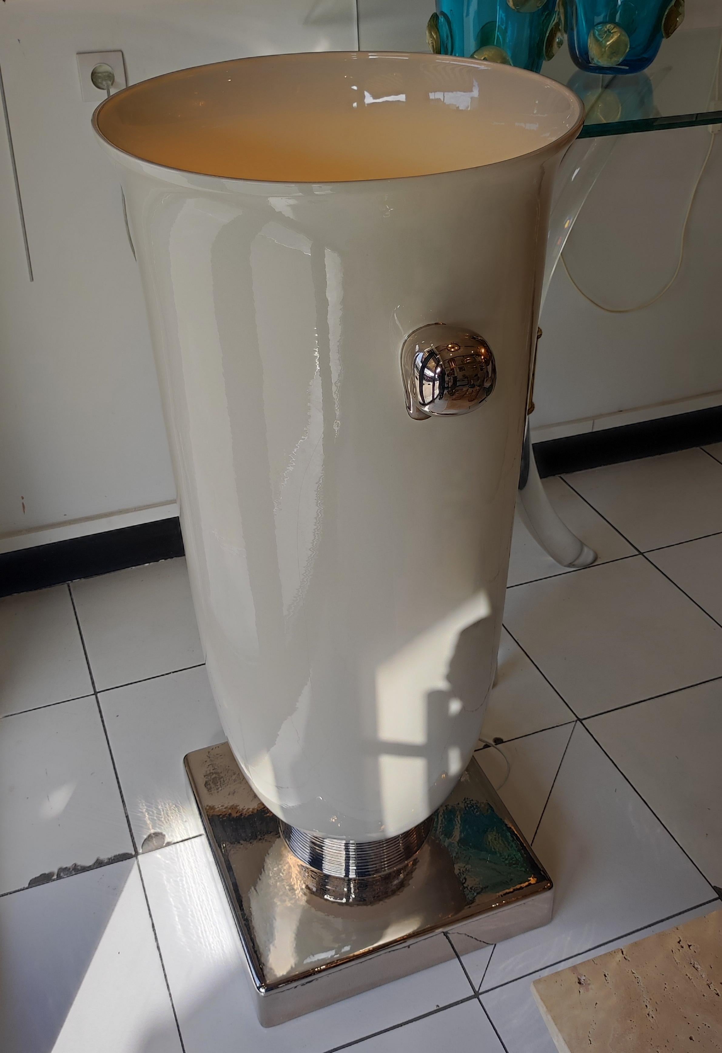  Huge Enamelled Ceramic Light Urn on Pedestal circa 80 For Sale 6