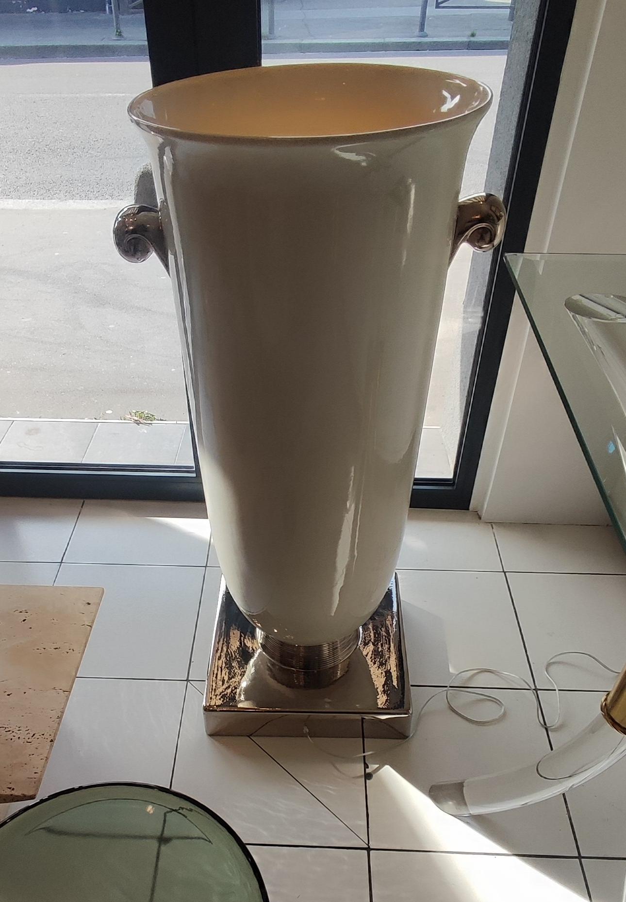  Huge Enamelled Ceramic Light Urn on Pedestal circa 80 For Sale 1
