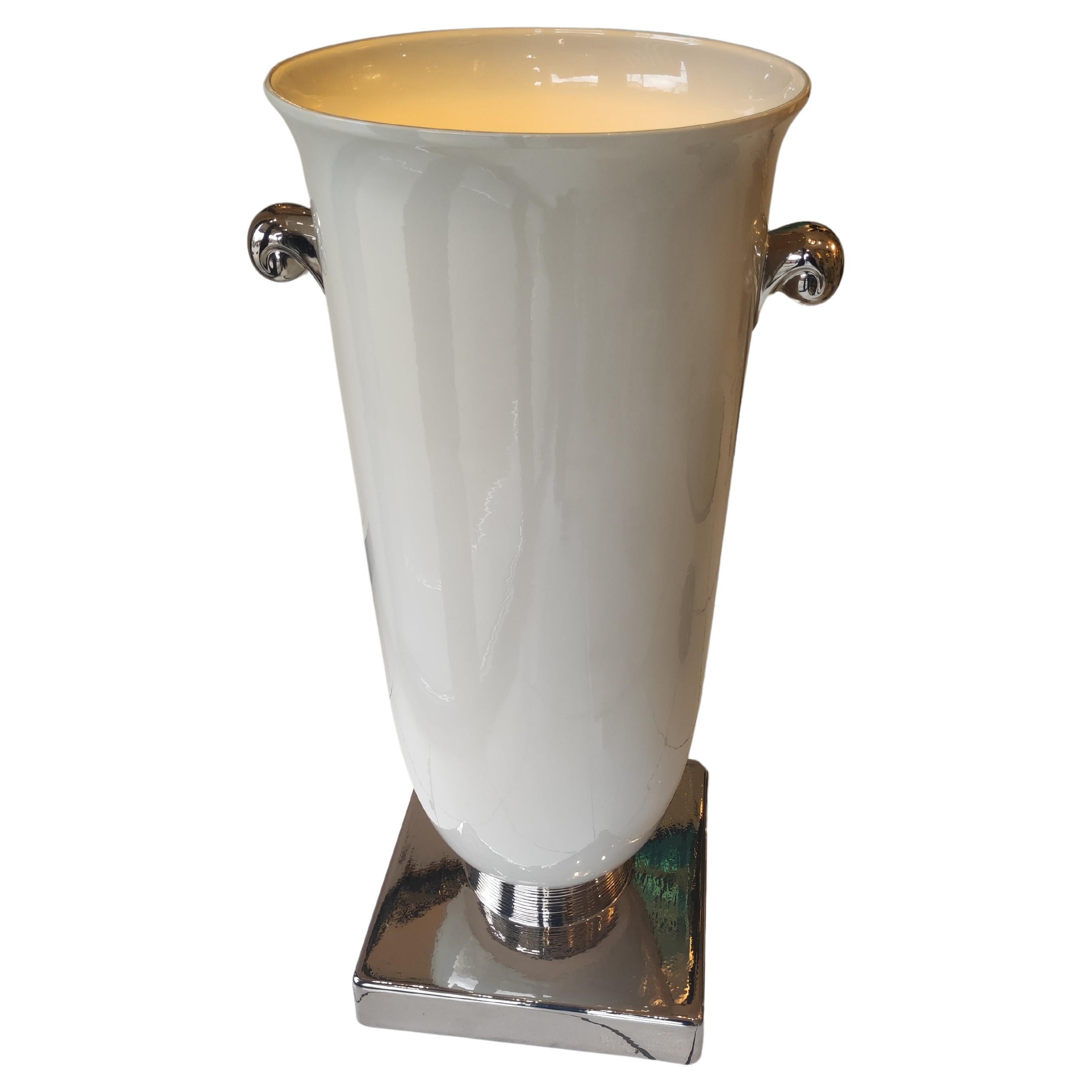  Huge Enamelled Ceramic Light Urn on Pedestal circa 80 For Sale