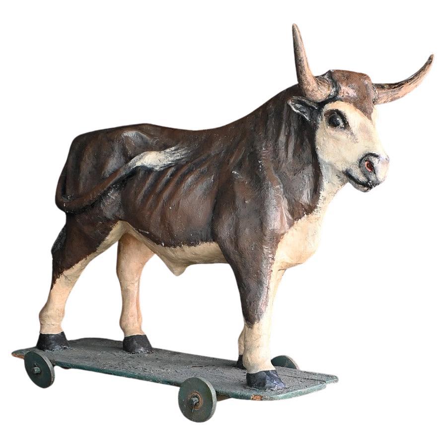 Huge English Early 20th Century Papier Mache Bull Figure For Sale