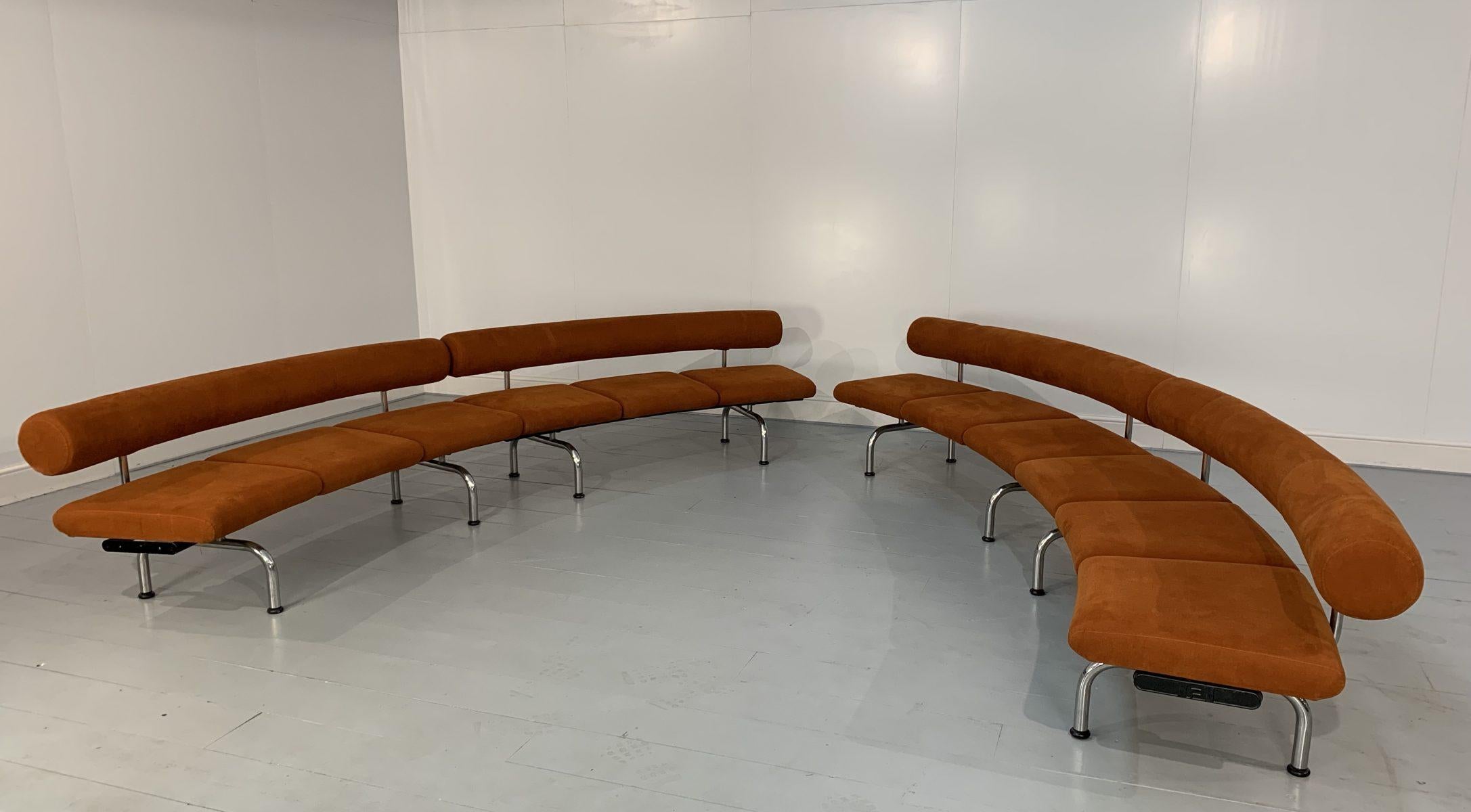 Huge Erik Jorgensen “Pipeline” Sofa Bench, in Burnt Orange Velvet In Good Condition For Sale In Barrowford, GB