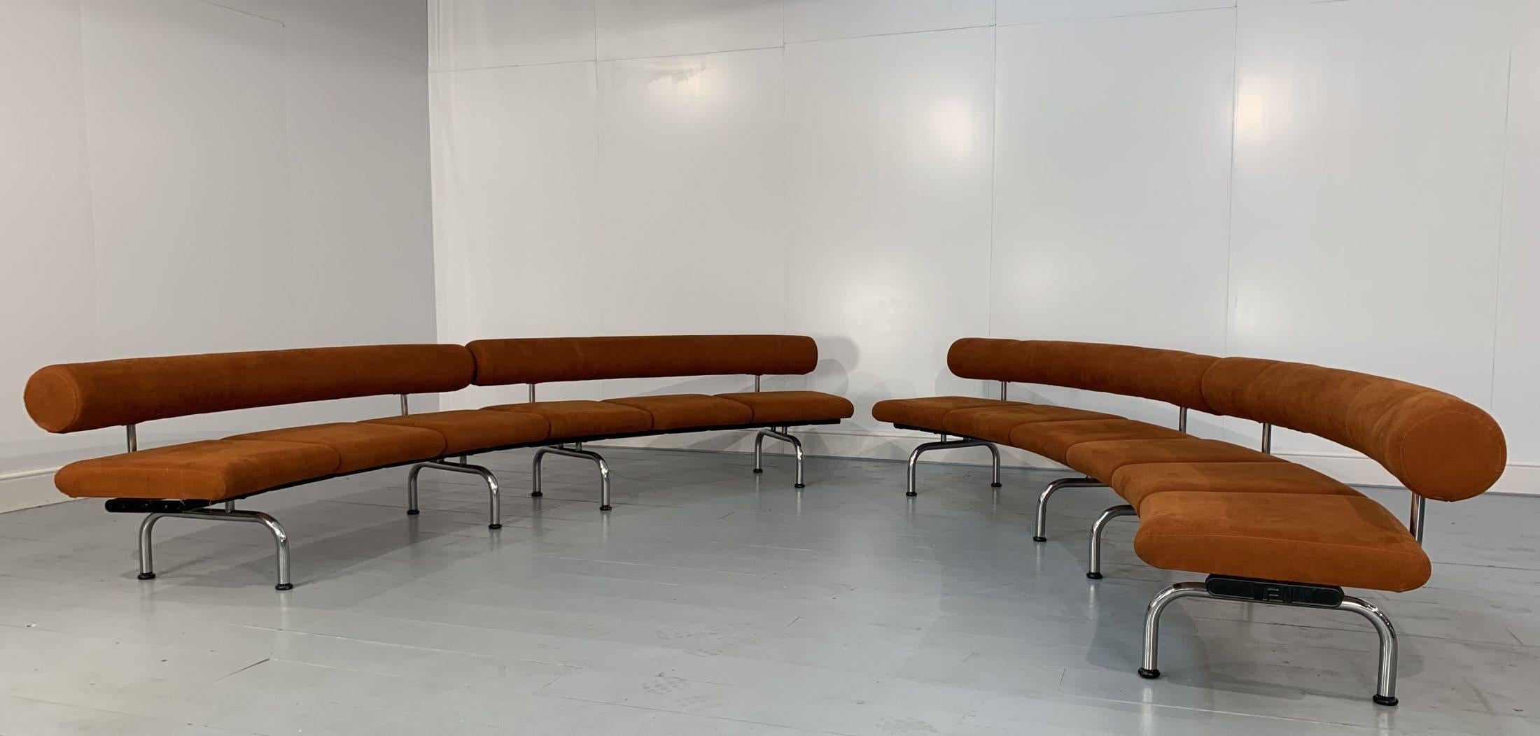Huge Erik Jorgensen “Pipeline” Sofa Bench, in Burnt Orange Velvet For Sale 1