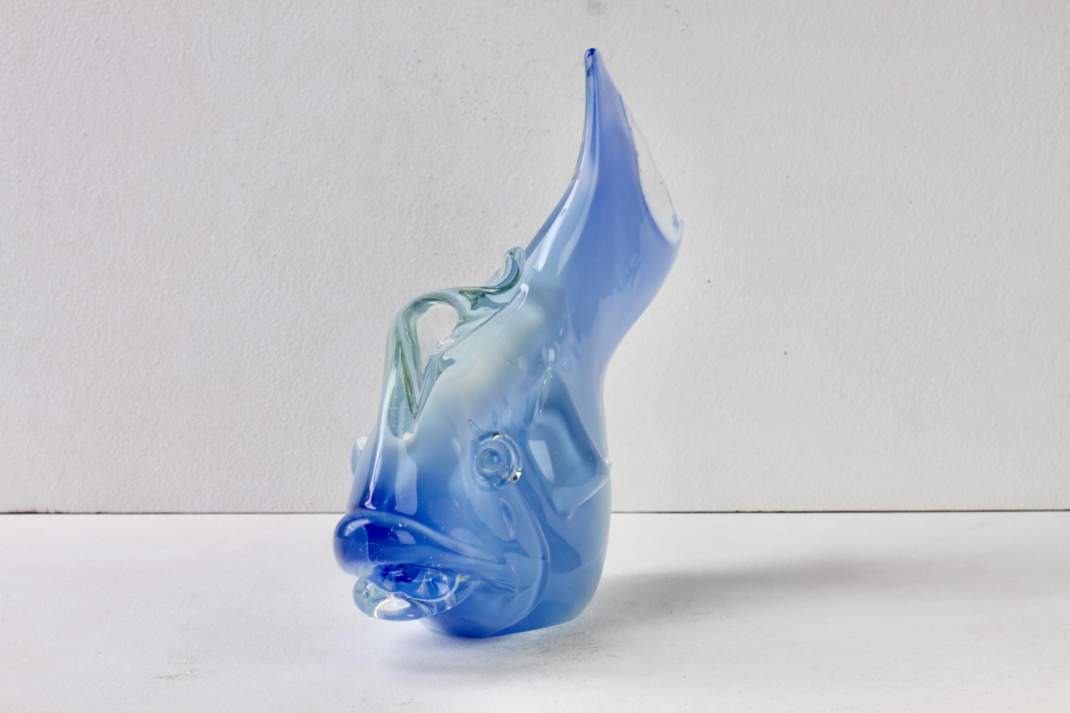 Huge Ermanno Nason Vintage Mid-Century Italian Blue Murano Glass Fish Sculpture For Sale 4