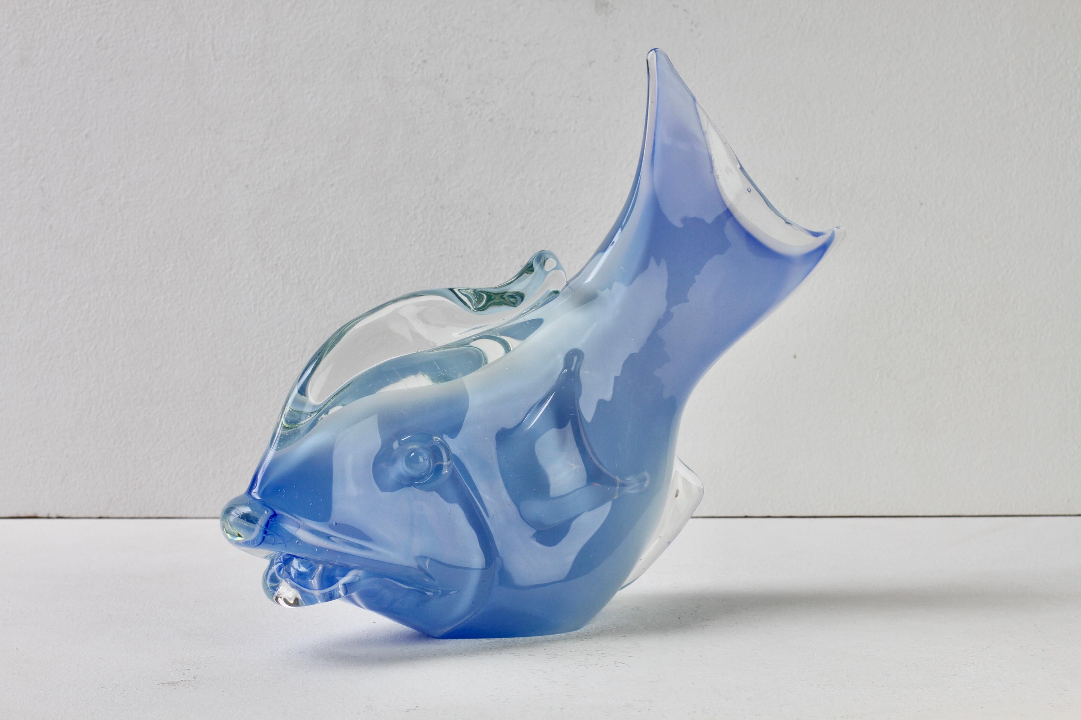 Huge Ermanno Nason Vintage Mid-Century Italian Blue Murano Glass Fish Sculpture For Sale 5