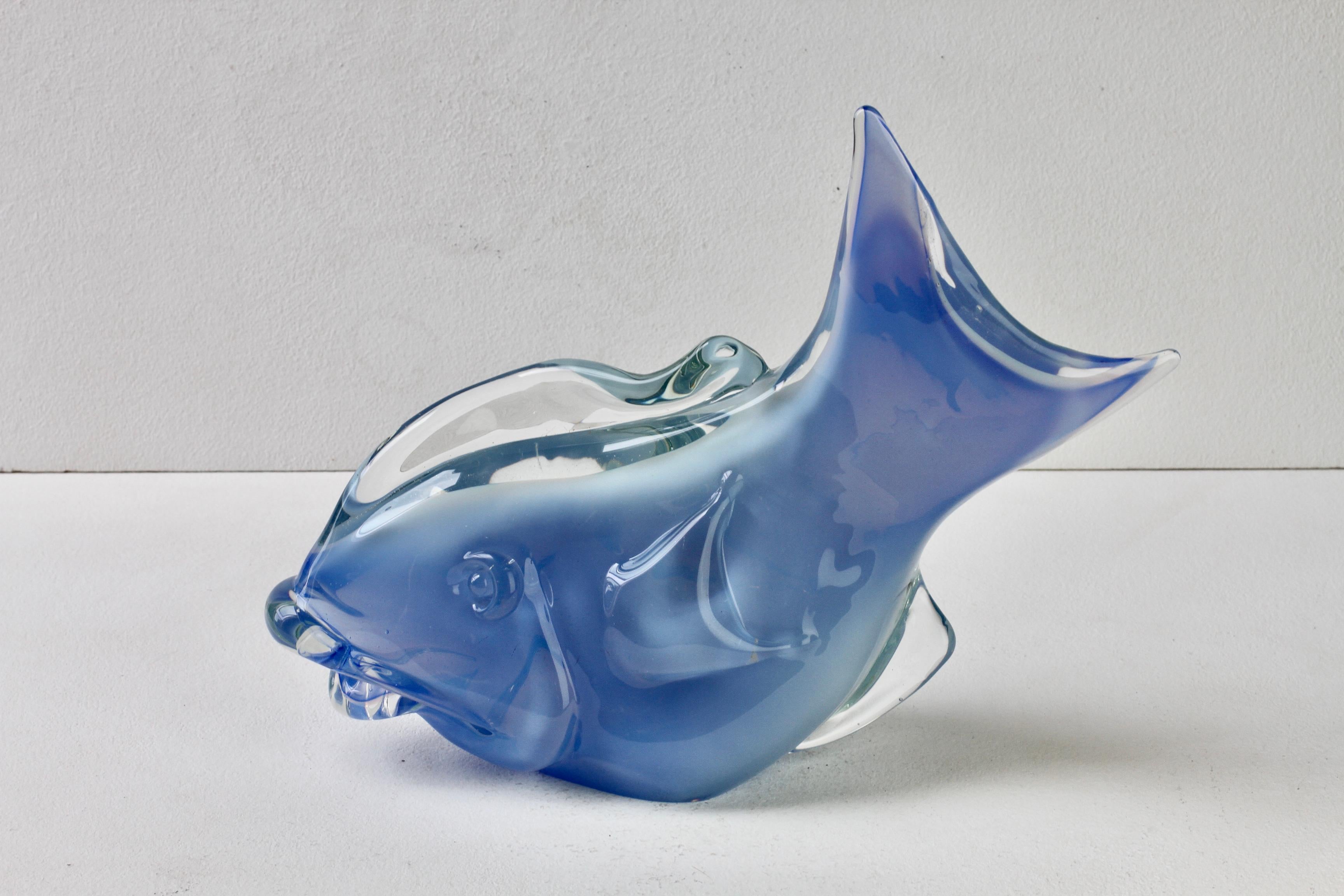 Huge Ermanno Nason Vintage Mid-Century Italian Blue Murano Glass Fish Sculpture For Sale 6