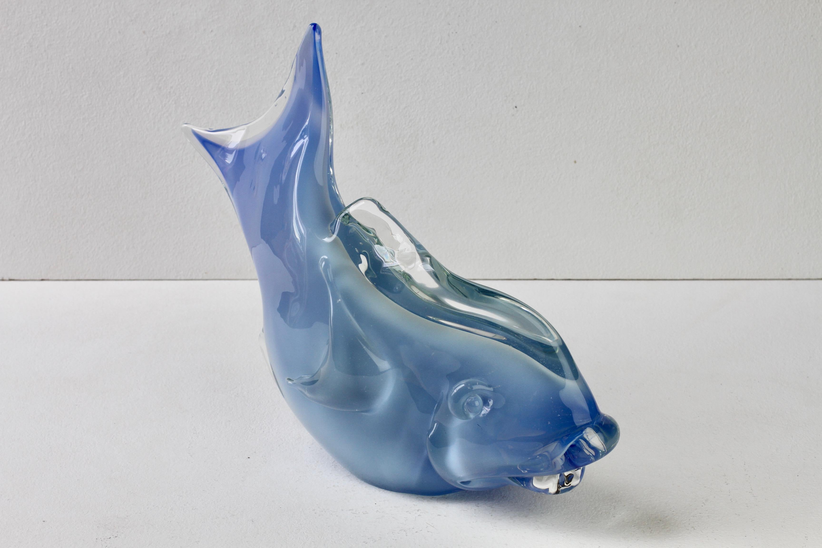 Huge Ermanno Nason Vintage Mid-Century Italian Blue Murano Glass Fish Sculpture For Sale 8