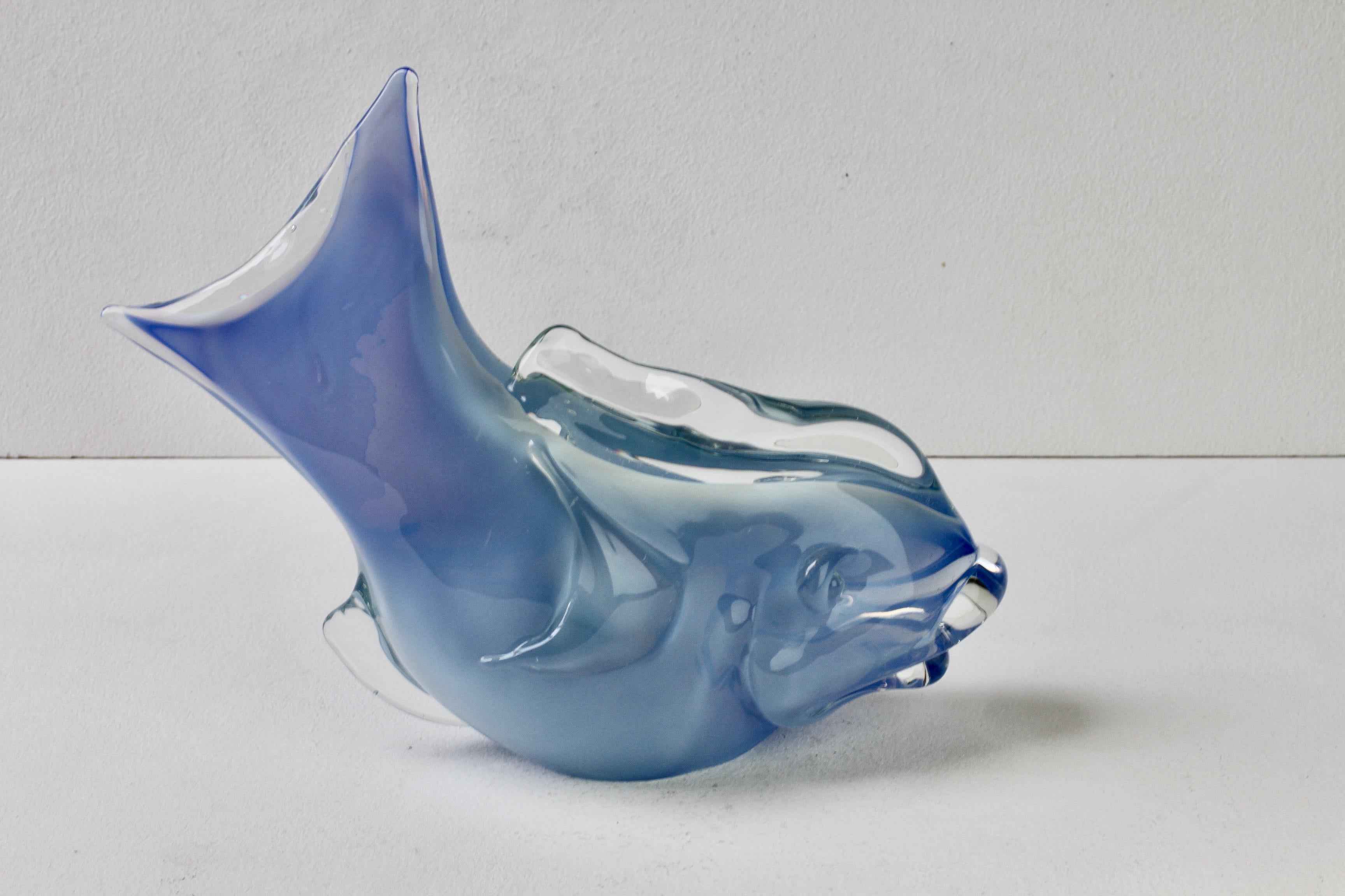 Huge Ermanno Nason Vintage Mid-Century Italian Blue Murano Glass Fish Sculpture For Sale 9