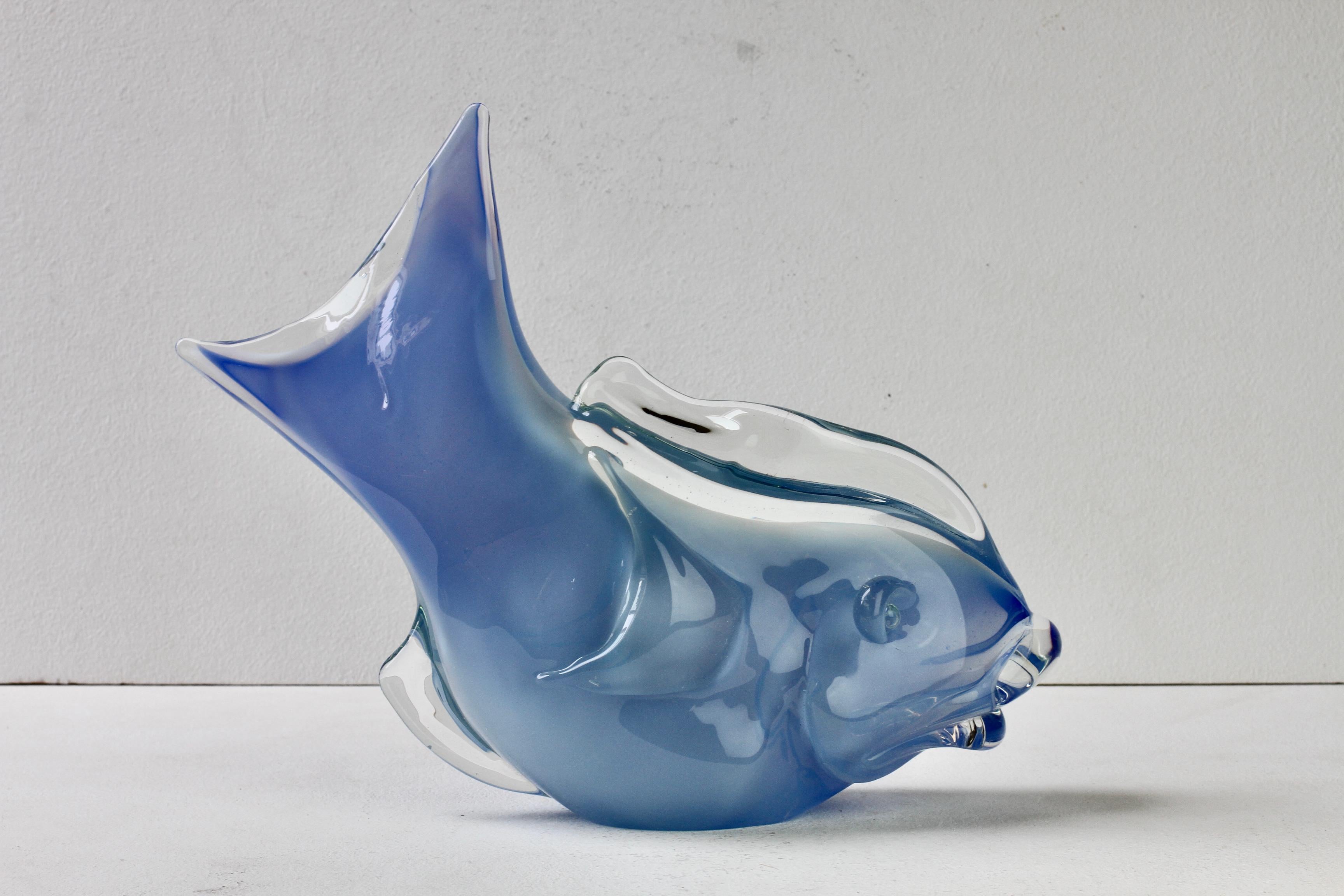 Huge Ermanno Nason Vintage Mid-Century Italian Blue Murano Glass Fish Sculpture For Sale 10