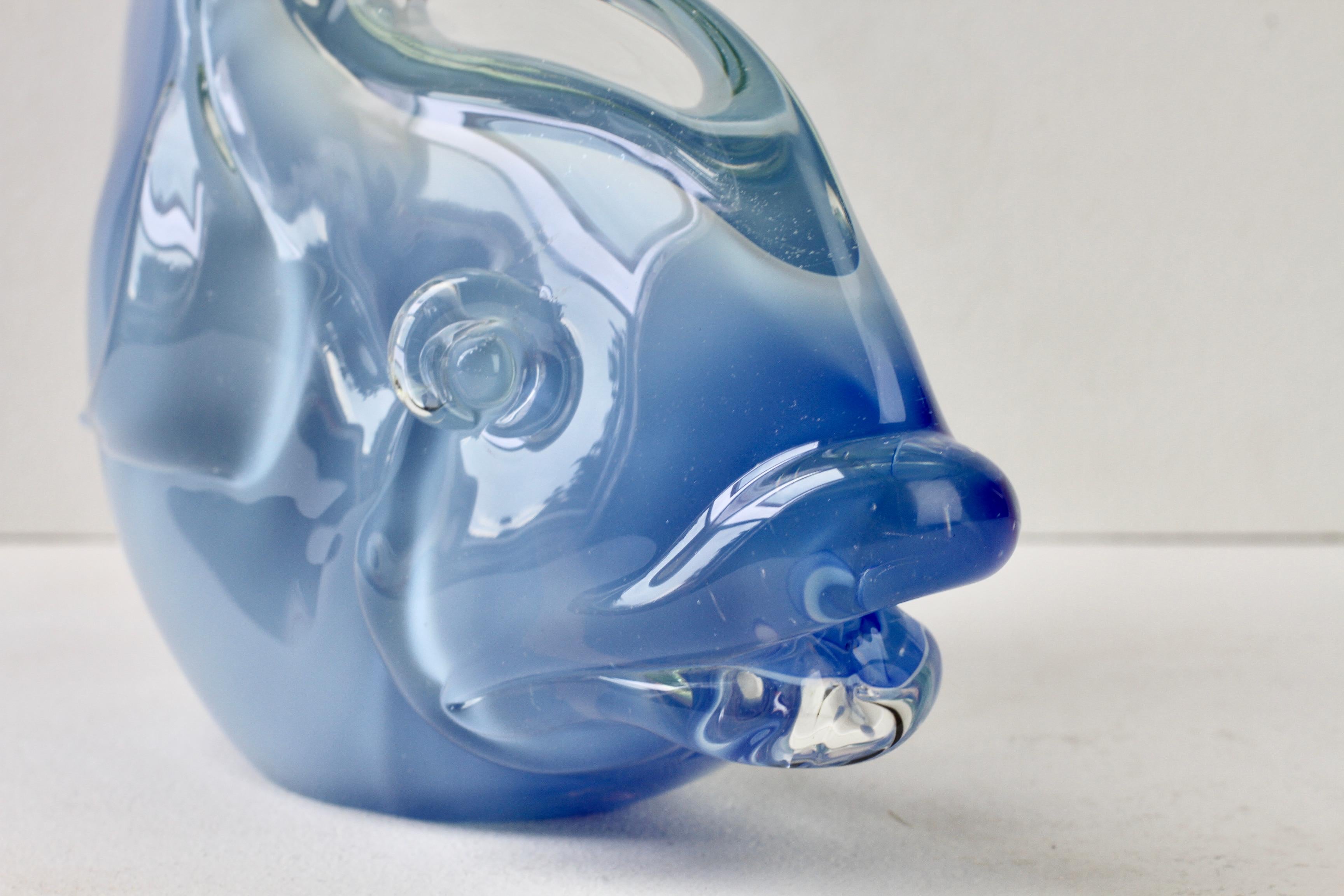 Huge Ermanno Nason Vintage Mid-Century Italian Blue Murano Glass Fish Sculpture For Sale 11