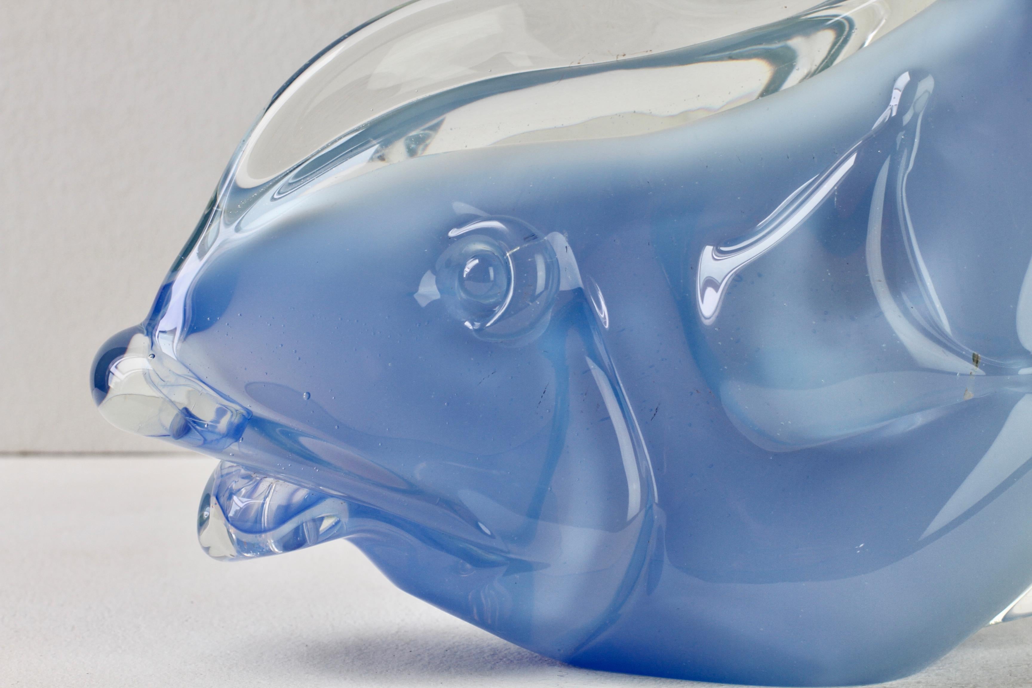 Huge Ermanno Nason Vintage Mid-Century Italian Blue Murano Glass Fish Sculpture For Sale 12