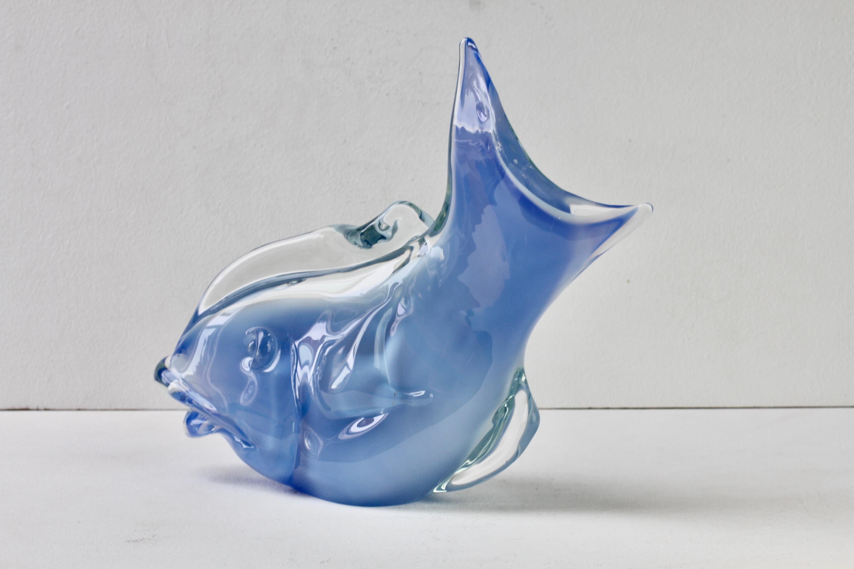 Mid-Century Modern Huge Ermanno Nason Vintage Mid-Century Italian Blue Murano Glass Fish Sculpture For Sale
