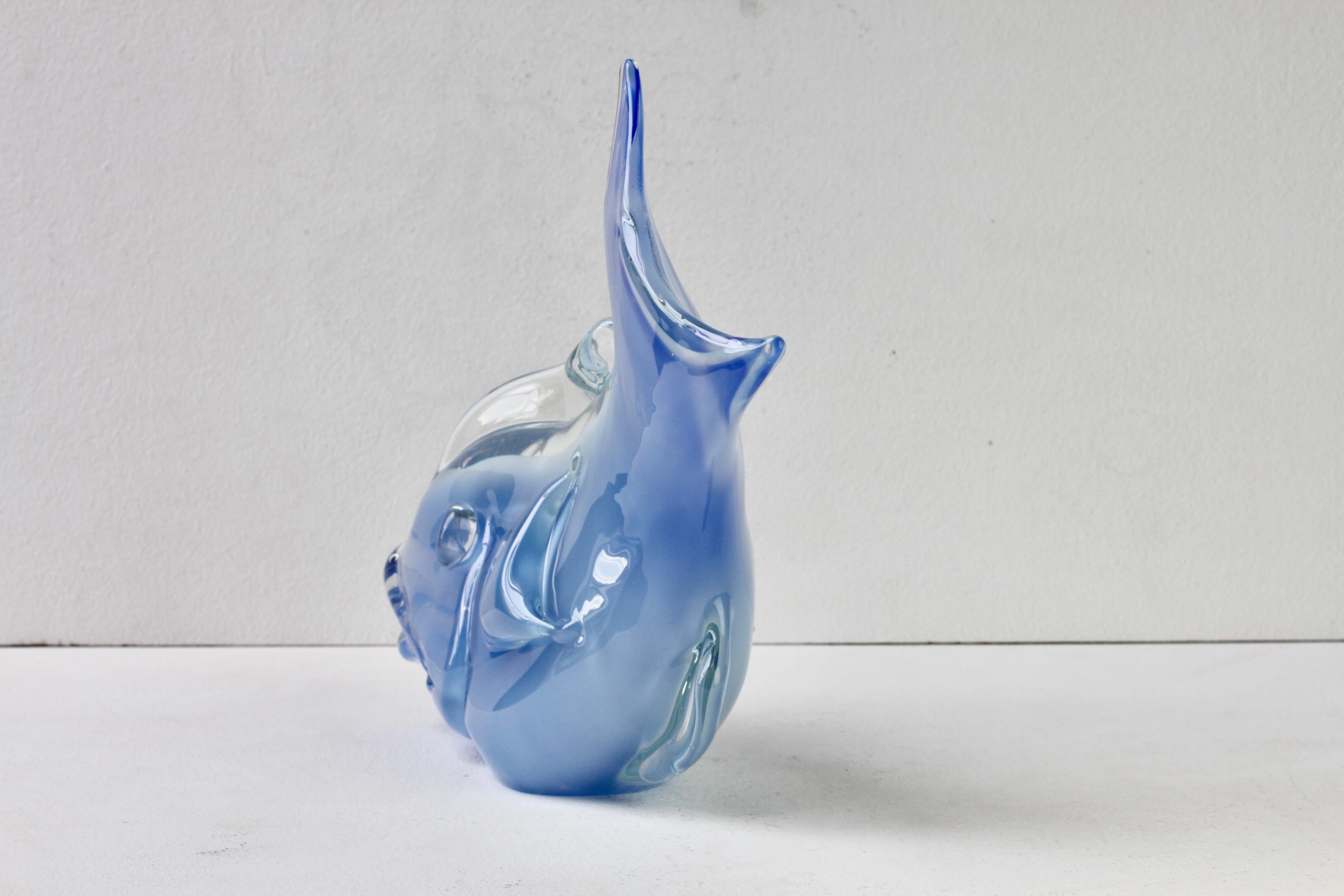 Huge Ermanno Nason Vintage Mid-Century Italian Blue Murano Glass Fish Sculpture In Good Condition For Sale In Landau an der Isar, Bayern