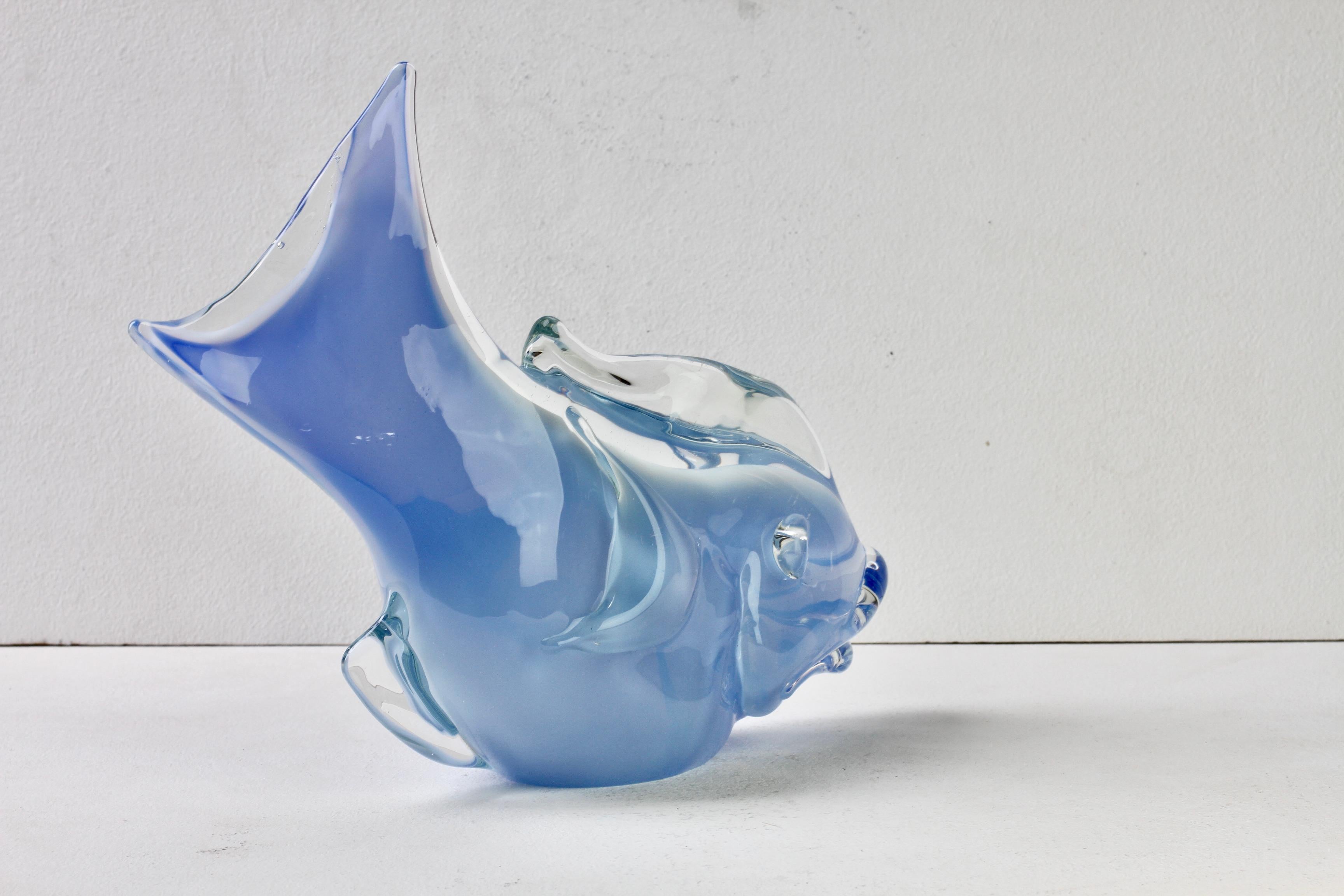 Blown Glass Huge Ermanno Nason Vintage Mid-Century Italian Blue Murano Glass Fish Sculpture For Sale