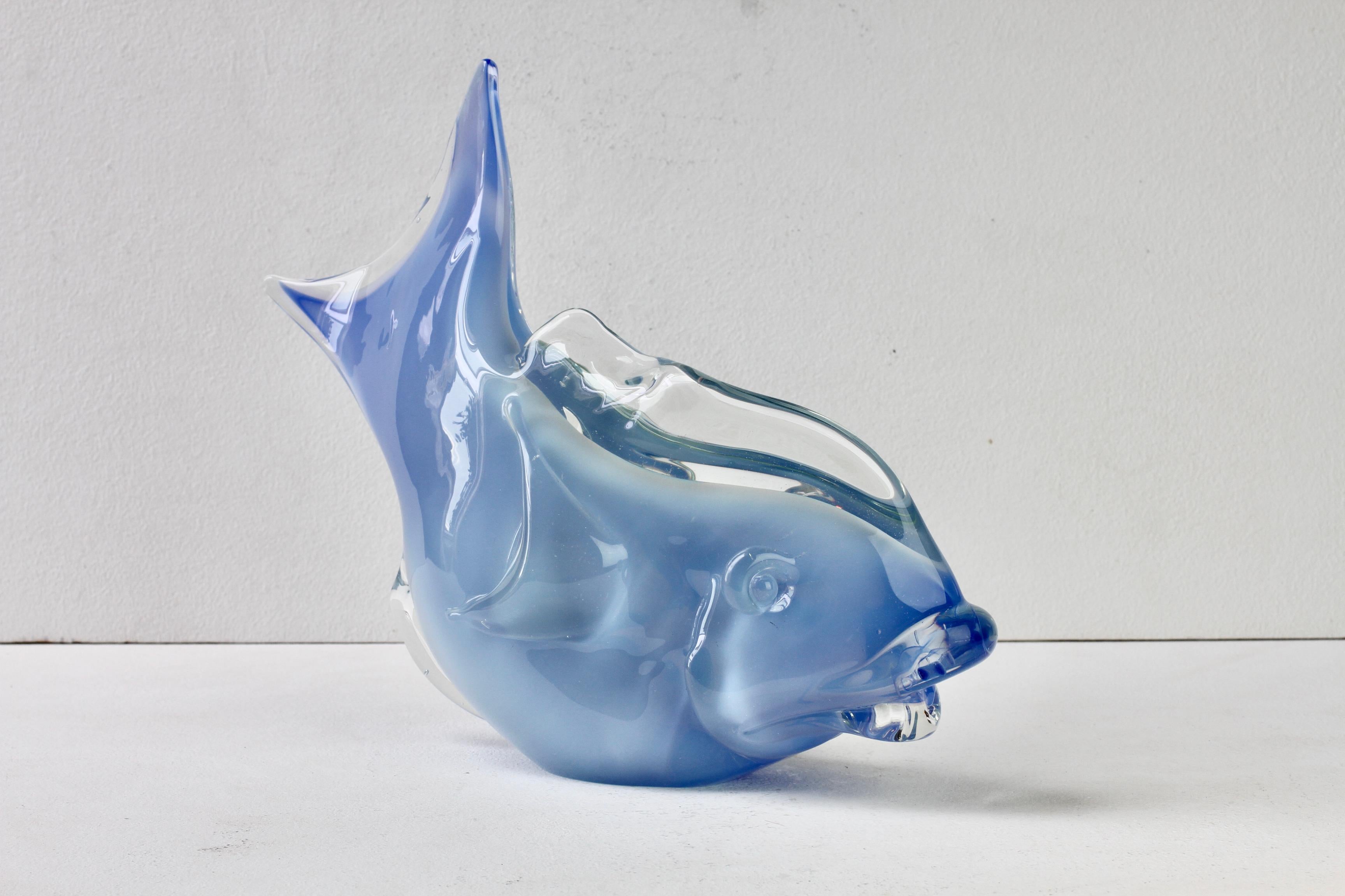 Huge Ermanno Nason Vintage Mid-Century Italian Blue Murano Glass Fish Sculpture For Sale 1