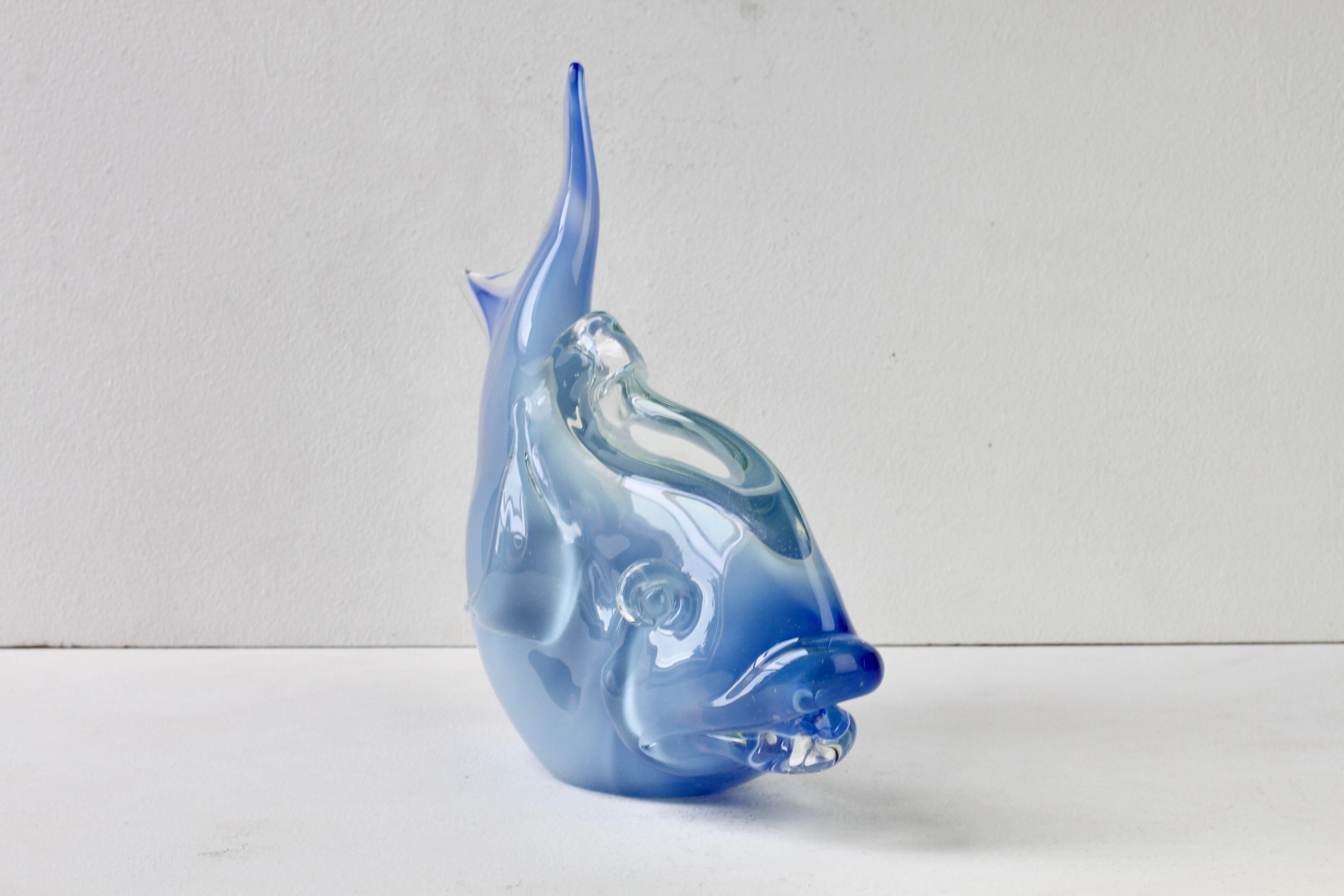 Huge Ermanno Nason Vintage Mid-Century Italian Blue Murano Glass Fish Sculpture For Sale 2