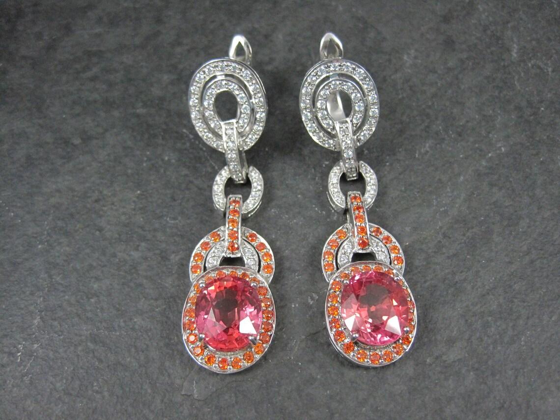 Contemporary Huge Estate Sterling Pink Sapphire Latch Back Earrings For Sale