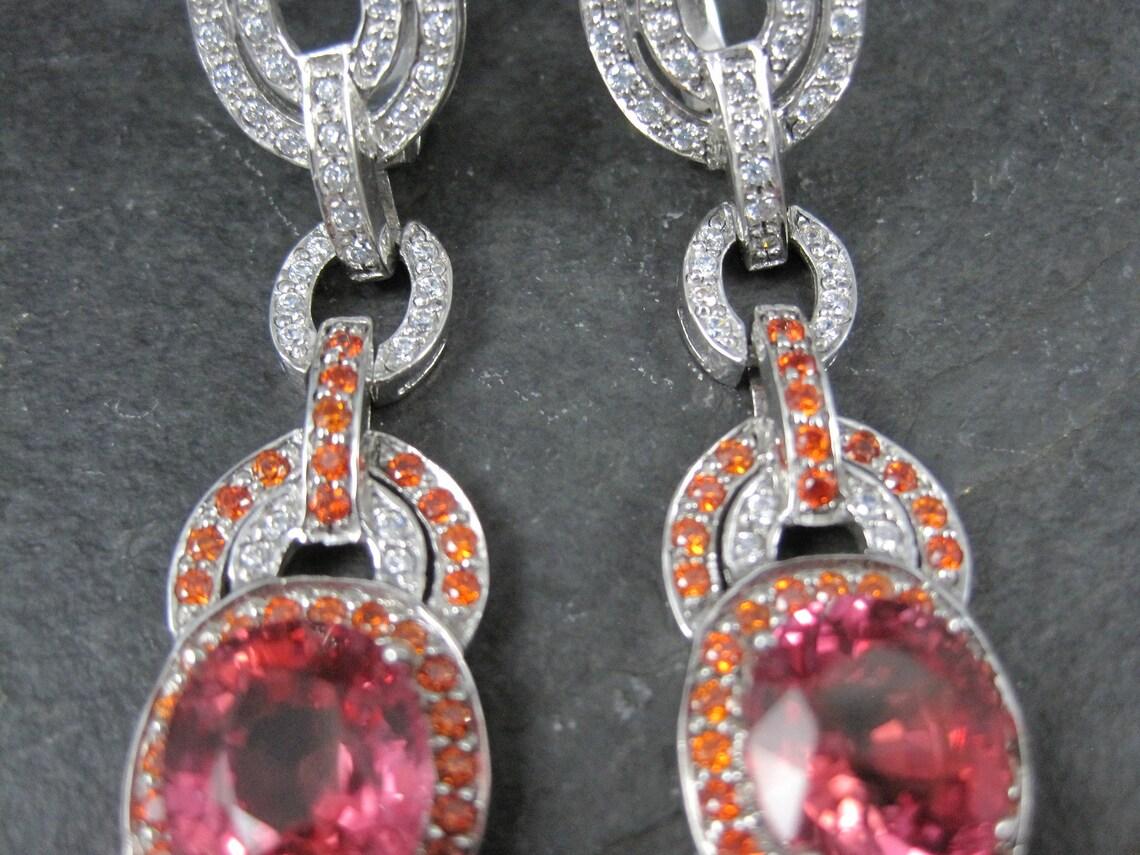 Women's or Men's Huge Estate Sterling Pink Sapphire Latch Back Earrings For Sale