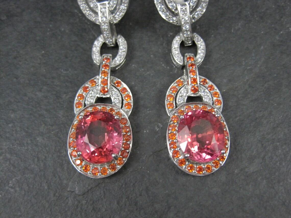 Huge Estate Sterling Pink Sapphire Latch Back Earrings For Sale 1