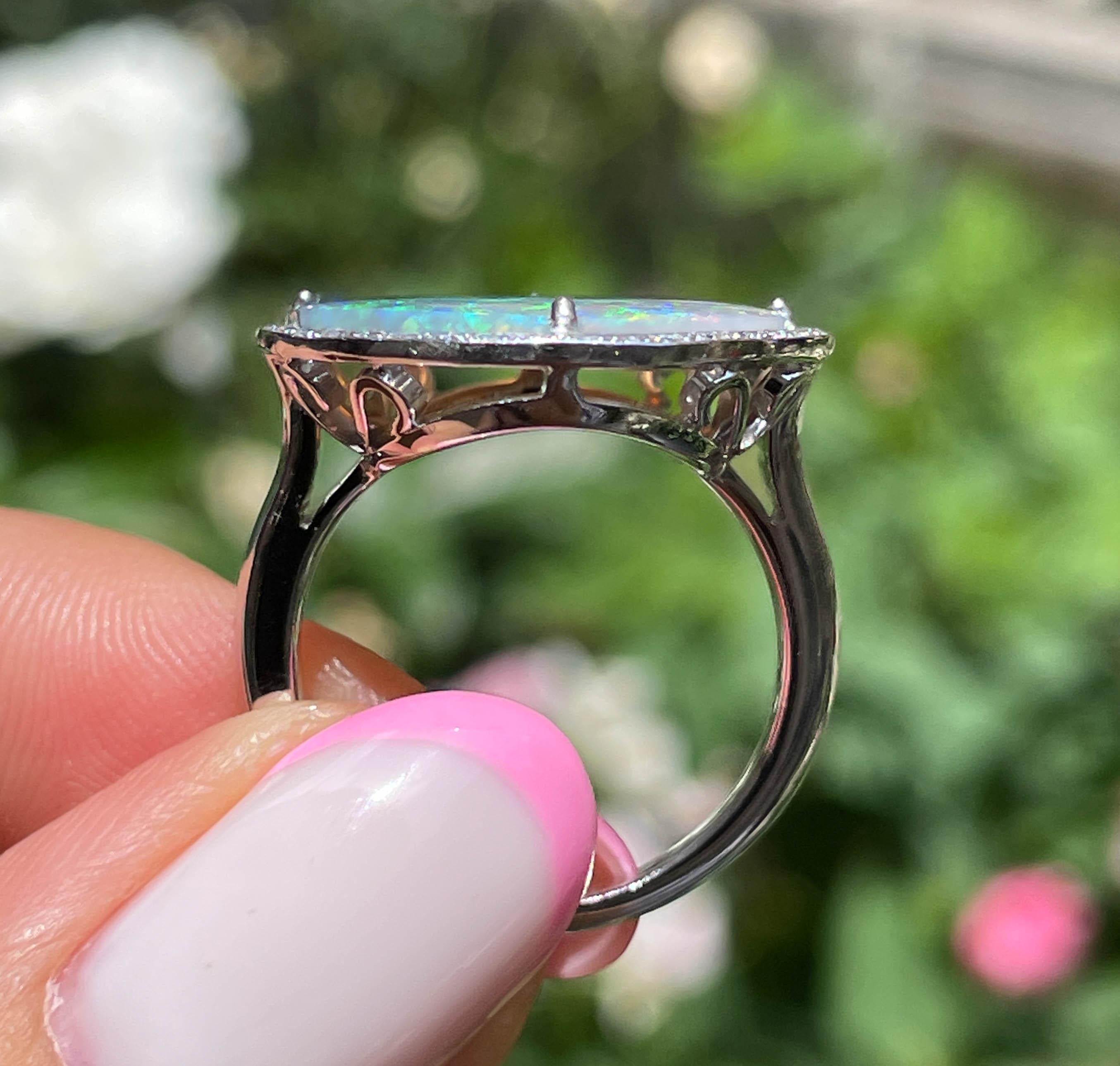 Huge Estate Vintage Australian Crystal Opal Diamond Platinum Ring, Signed For Sale 10