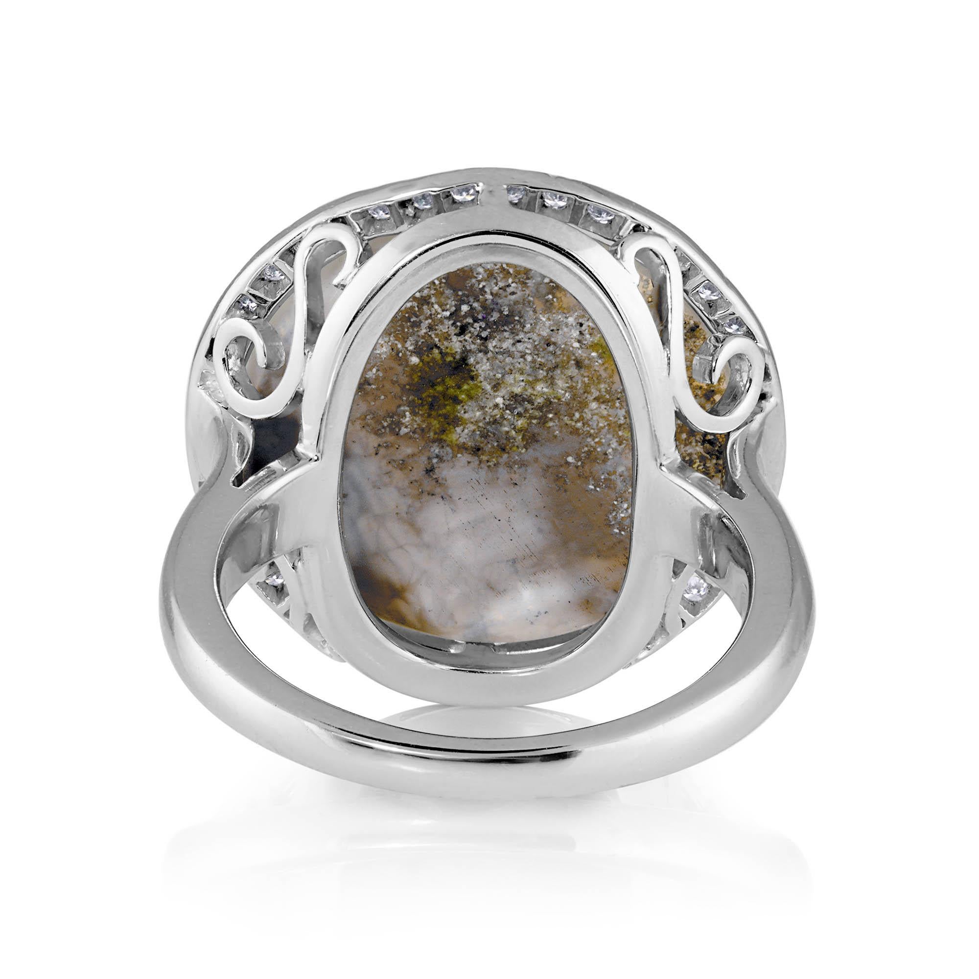 Women's Huge Estate Vintage Australian Crystal Opal Diamond Platinum Ring, Signed For Sale
